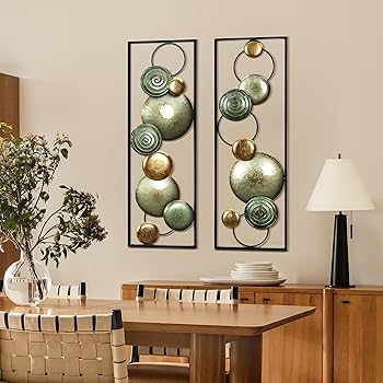 サークル＆ラインマルチトーンメタルウォールデコ/壁掛けアート Amazon.co.jp: LuxenHome 2ピース メタルウォールアート マルチカラー