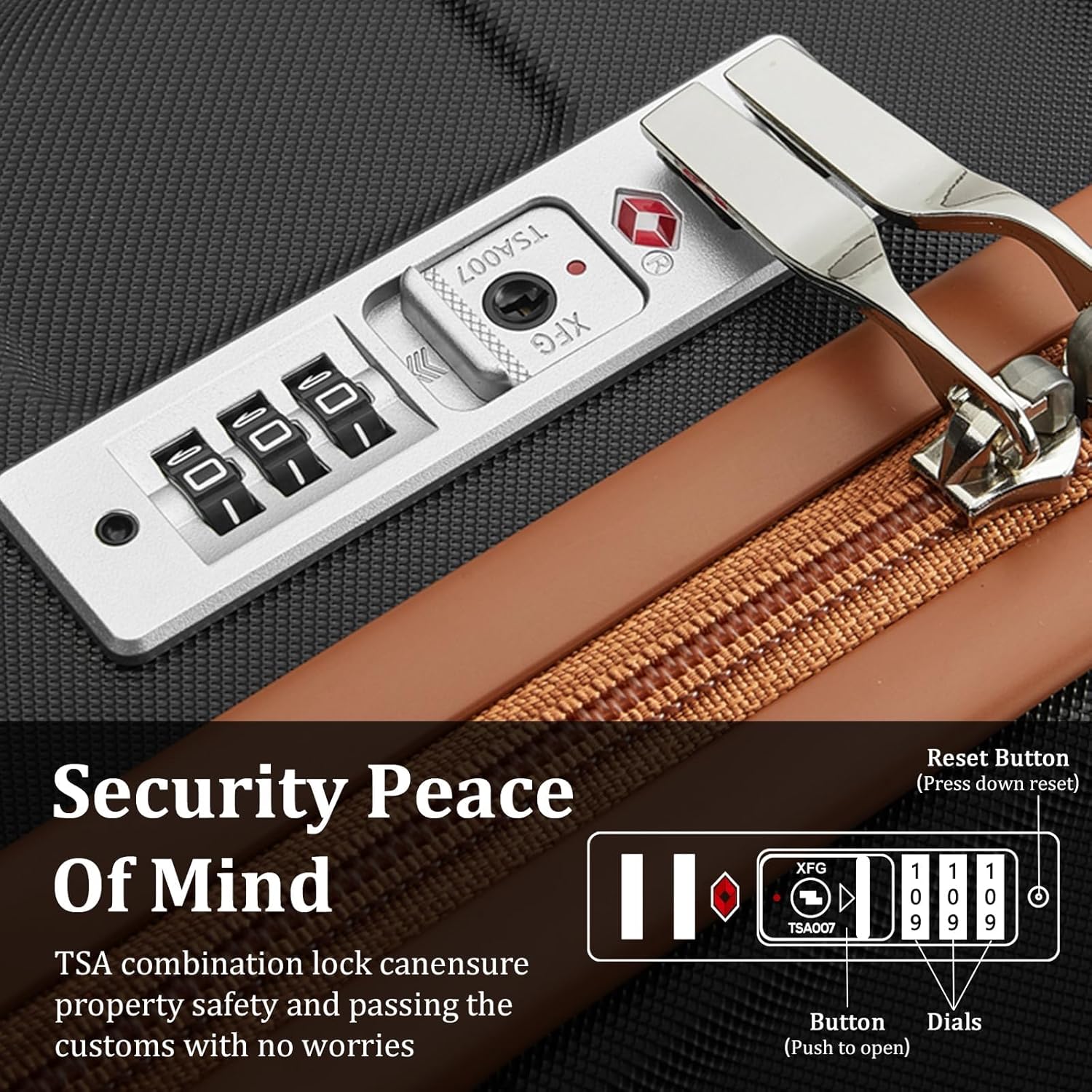 imiomo Set di valigie 3 pezzi valigia da viaggio rigida in ABS Trolley 4 ruote La valigia contiene 1 astuccio per cosmetici e 1 borsa portatile Nero Nero Set da 3 pezzi(M57cm) - Immagine 2