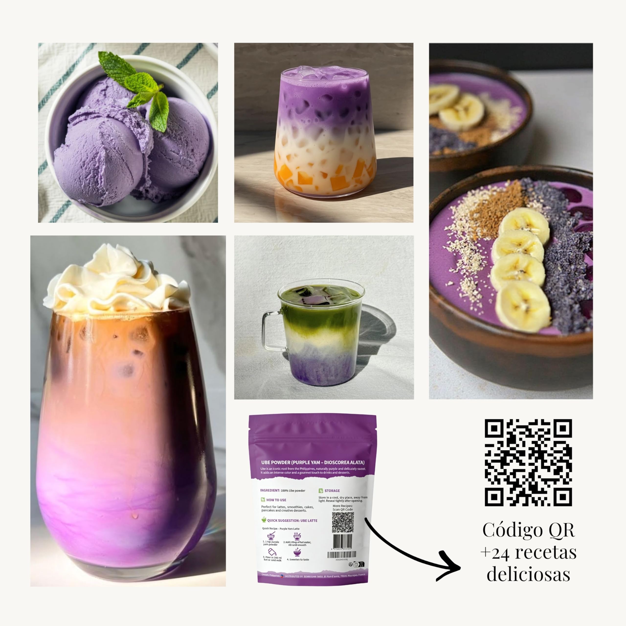 RINALYA® Polvo de Ube 100g – Ñame Morado Premium 100% Puro – Origen Filipinas