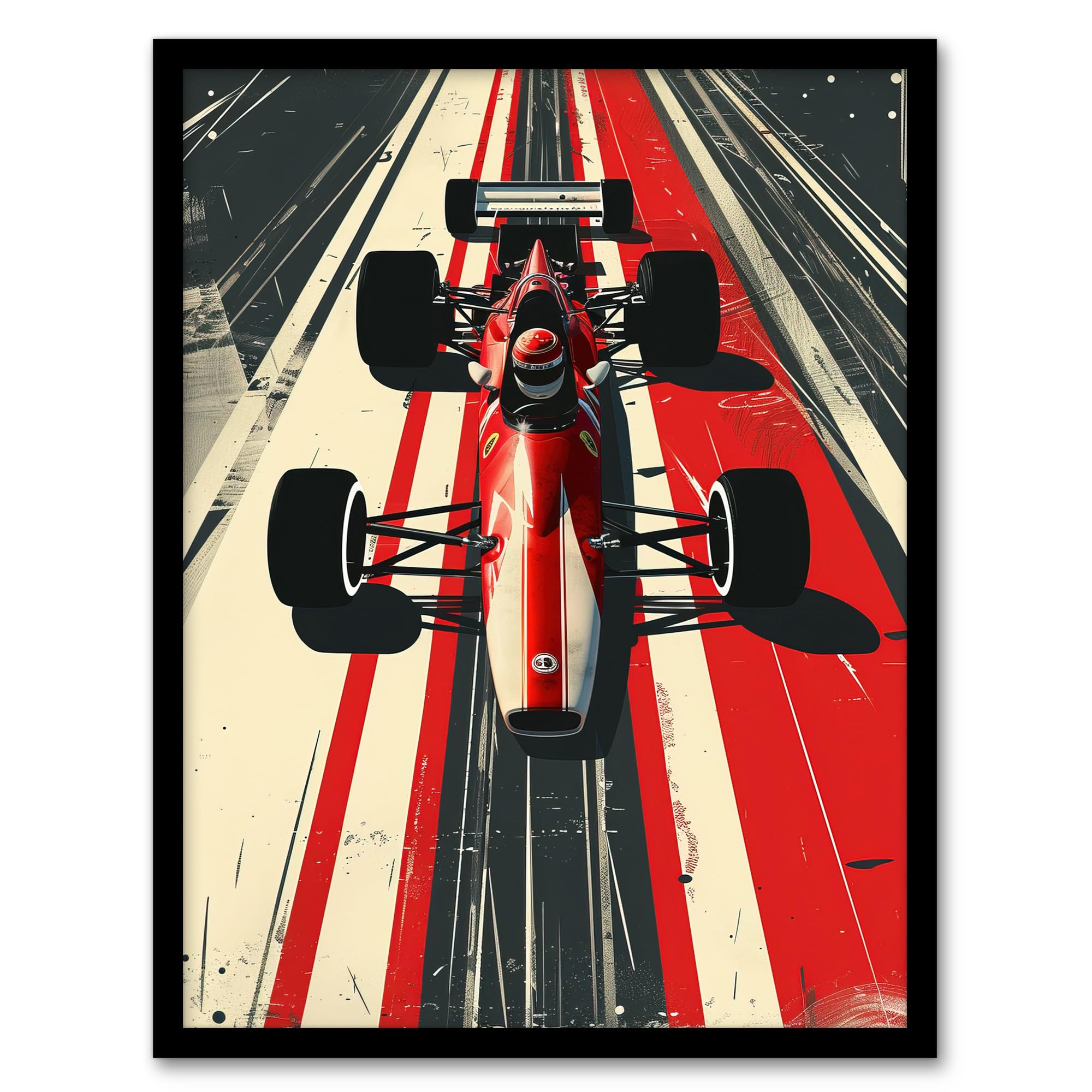 Artery8 Framed Wall Art Vintage Red Race Car Sport Speed Racing Track Print12X16 Inch from B&Q