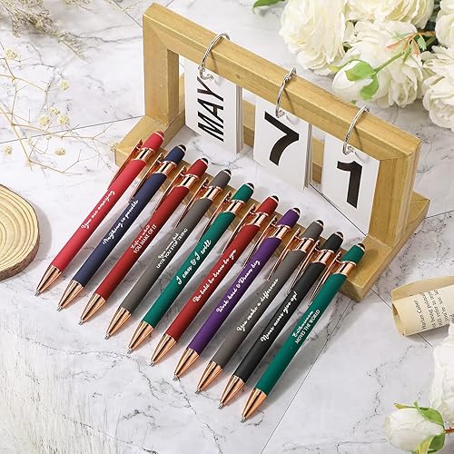 Miniatura 4 de Kosiz 100 unidades de bolígrafo inspirador con punta de lápiz capacitivo, mensajes motivacionales, bolígrafo de metal inspirador de tinta negra,