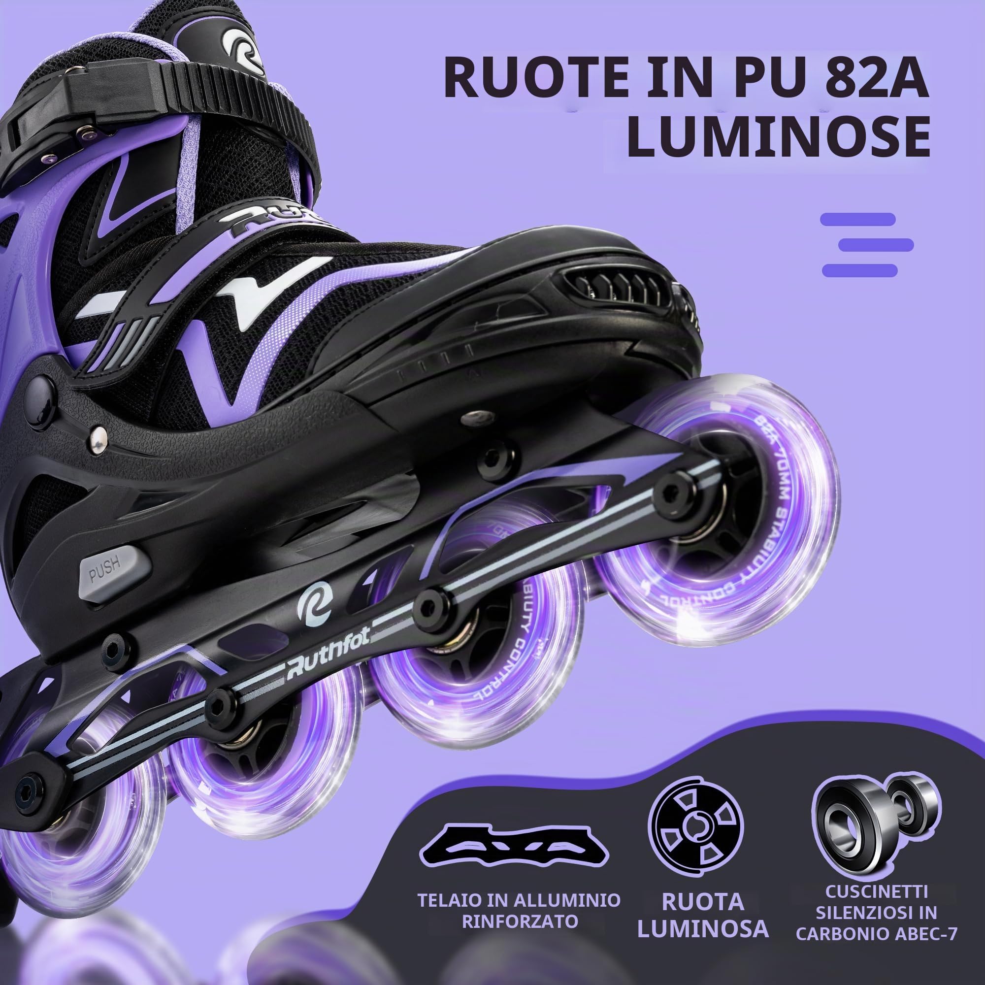 Ruthfot Pattini in linea regolabili per bambini, ragazzi e ragazze, pattini luminosi per bambini dai 6 ai 12 anni, patine luminose per uomini e donne