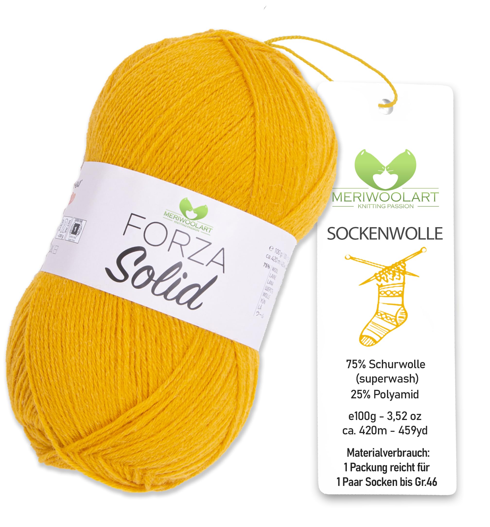 MeriWoolArt® Sock Wool 4-Ply - 100 g Merino Wool Yarn for Knitting & Crocheting, 75% Virgin Wool (Superwash), 25% Polyamide, 420 m - Ideal for Socks for Men and Women, Sweaters & Cardigans 4610