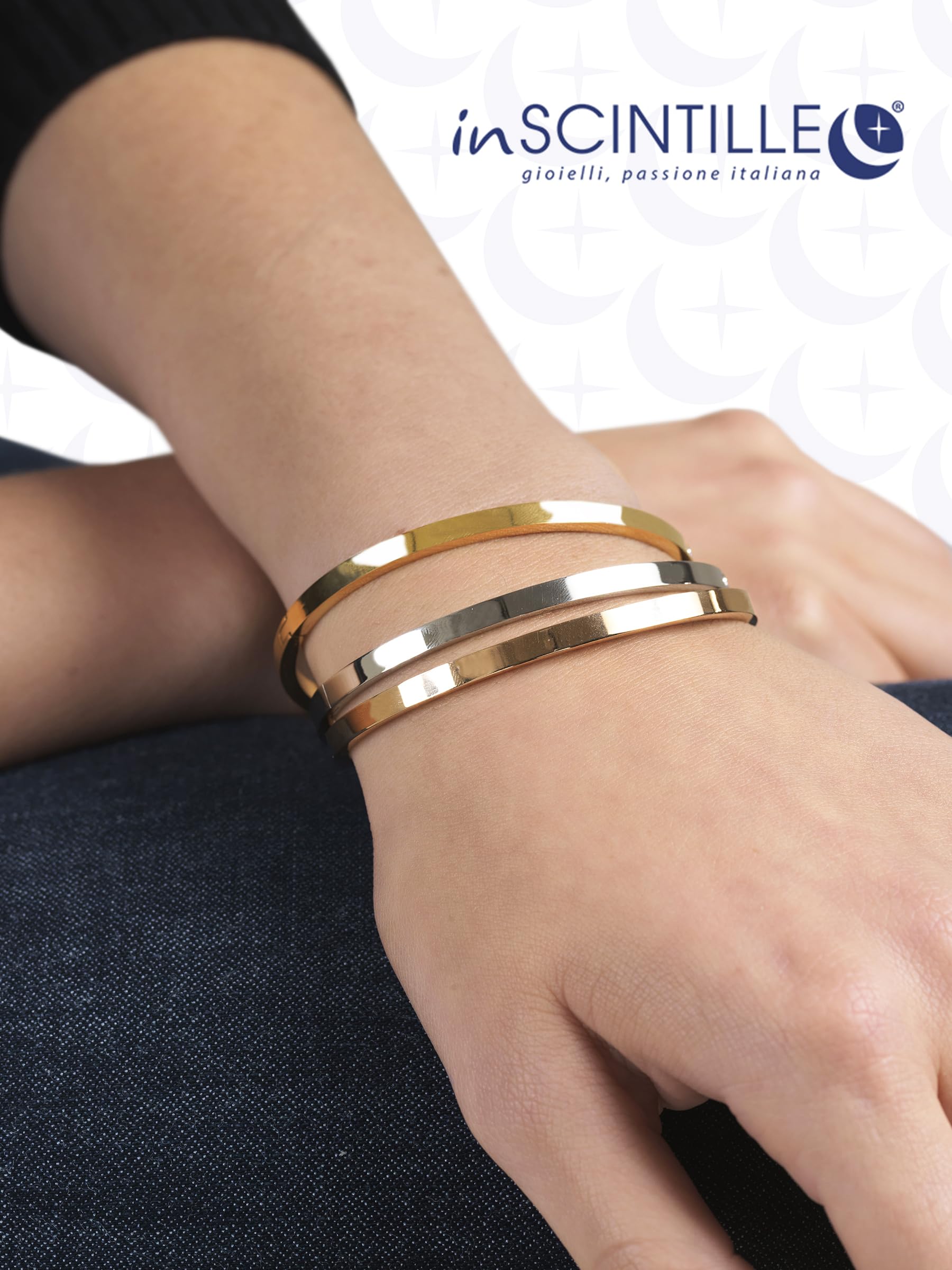 inSCINTILLE Bangle Pulsera Rígida de Acero Inoxidable para Mujer con Caja de Regalo Incluida