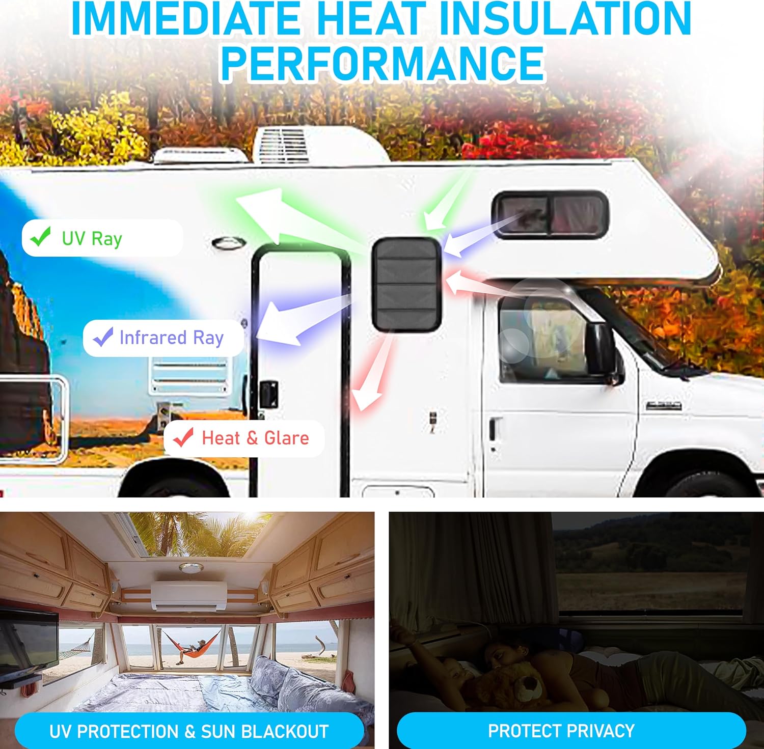 Rv Door Window Shade Cover, Rv Blackout Curtains with Uv Protection(25 * 16 in), New Model Foldable Rv Blackout Window, Cover Camper Door Window Shade(Hook and Loop+Magnetic Version)