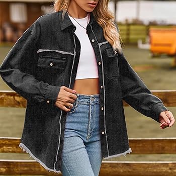 2025 Womens Oversized Distressed Jean Jacket Frayed Hem