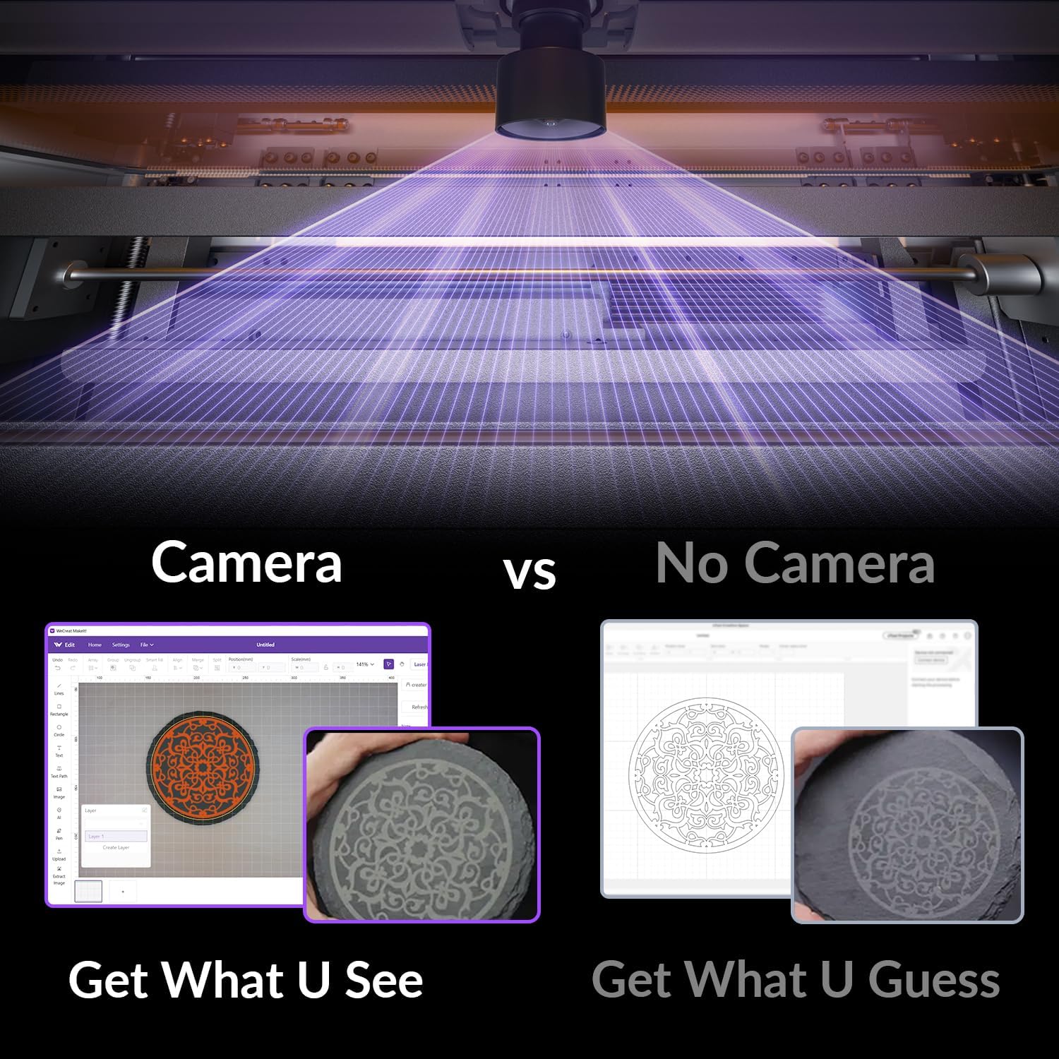 WECREAT Vision 20W Laser Engraver Machine, with AirGurad Pro Fume Extractor, 4 in 1 Rotary, Auto-Lifting, Smart HD Camera, Laser Engraver for Metal Tumblers Wood Acrylic Leather