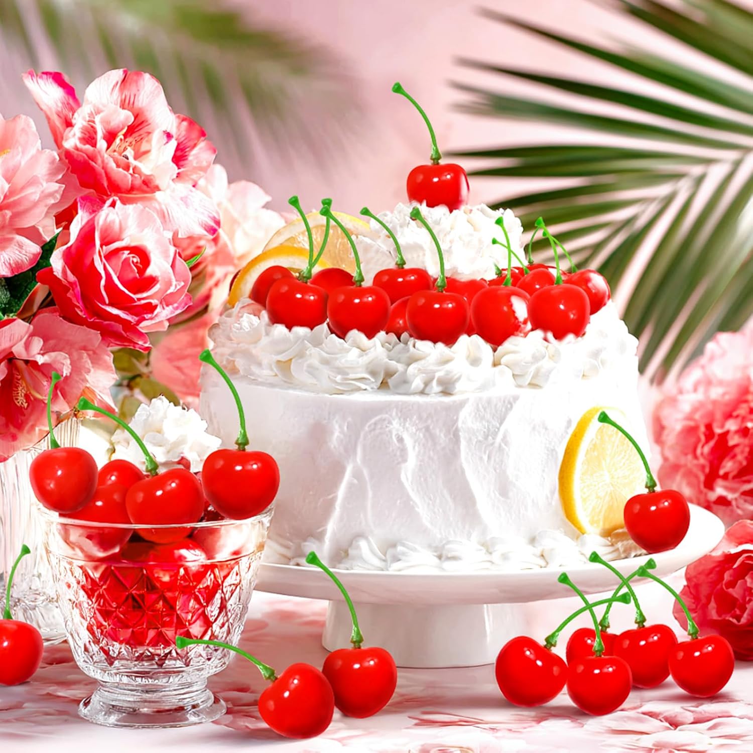 50Pcs Artificial Cherries, Red