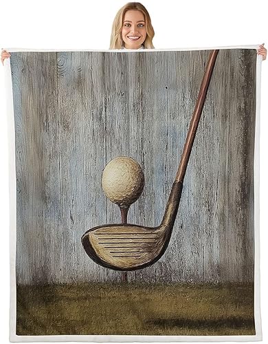 Golf Printed Bed Blanket,Ball Game Lovr Throw Blanket Lightweight Soft Cozy,Retro Simple Style Flannel Blankets for Sofa Bedroom Office,Brown