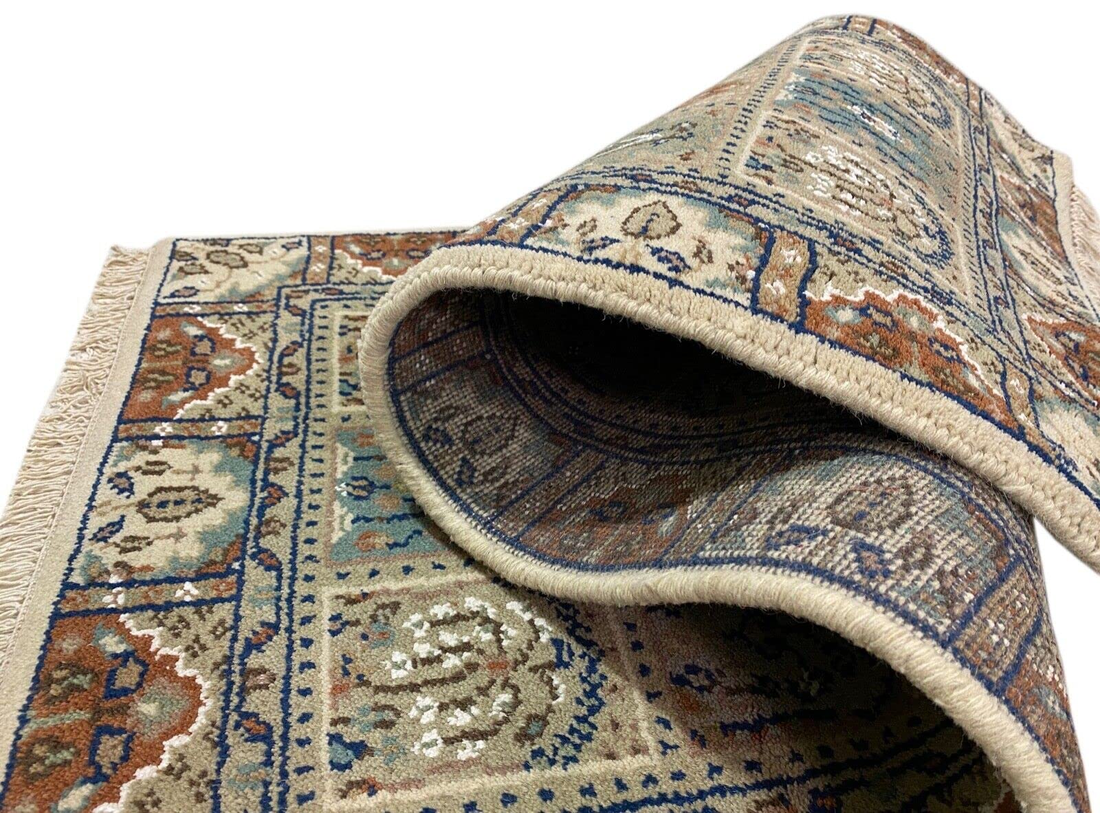 Beżowy dywan wełniany, ręcznie tkany dywan orientalny 100% żywa wełna 70 x 150 cm B01