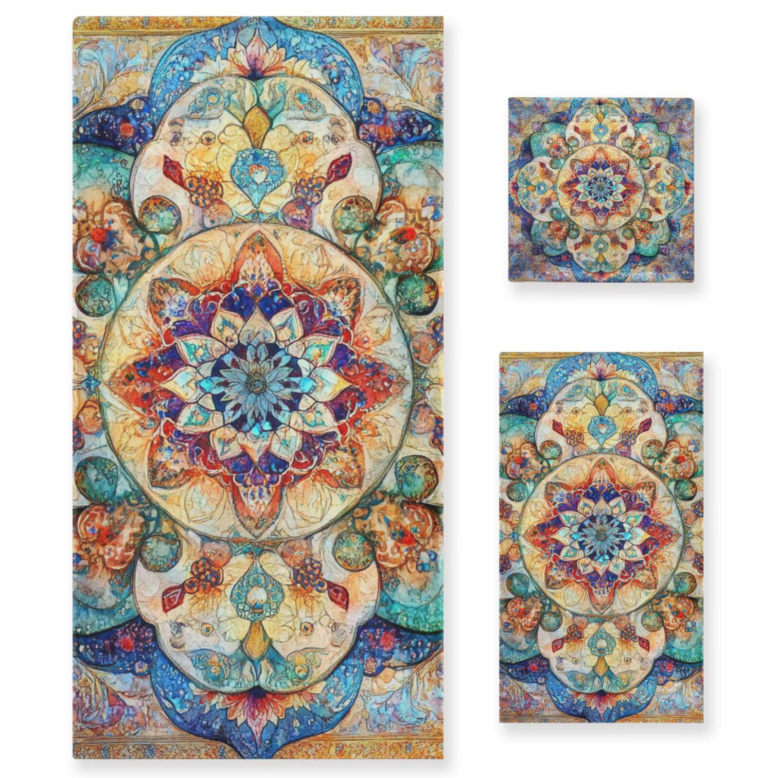 Bohema wzór boho vintage mandala mikrofibra ręczniki do twarzy zestaw 3 sztuk, 1 ręcznik kąpielowy 1 ręcznik do rąk 1 myjka do twarzy ciała łazienka