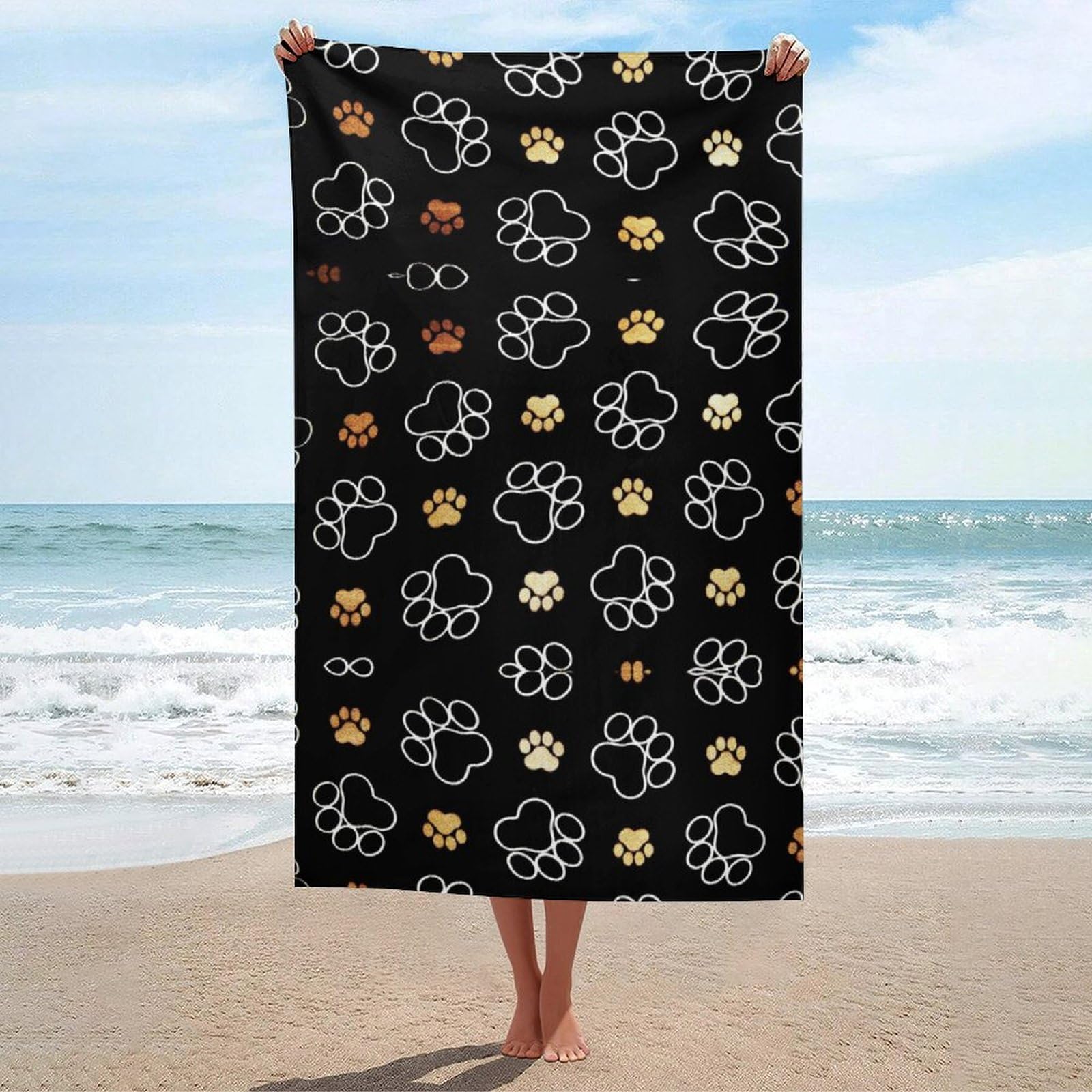 LWORZIIB Beach Towel, Dog Paw Prints Bath Towel, Absorbent Towel for Swimming, Sports, Travel