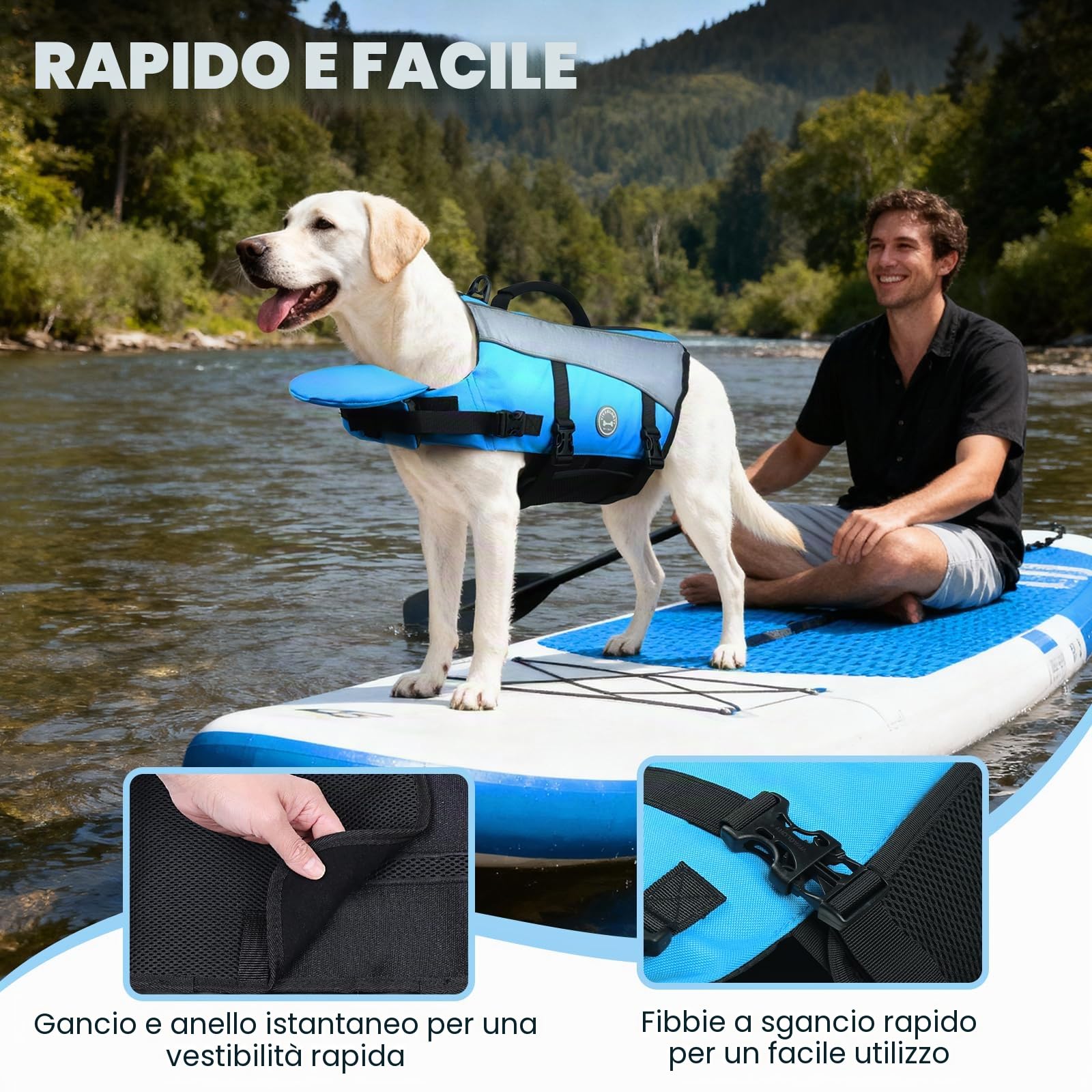 vivaglory Giubbotto salvagente per cani, doppia chiusura con velcro e fibbia regolabile | Giubbotto di salvataggio con poggiatesta anteriore per nuotare, ripstop e galleggiamento per cani