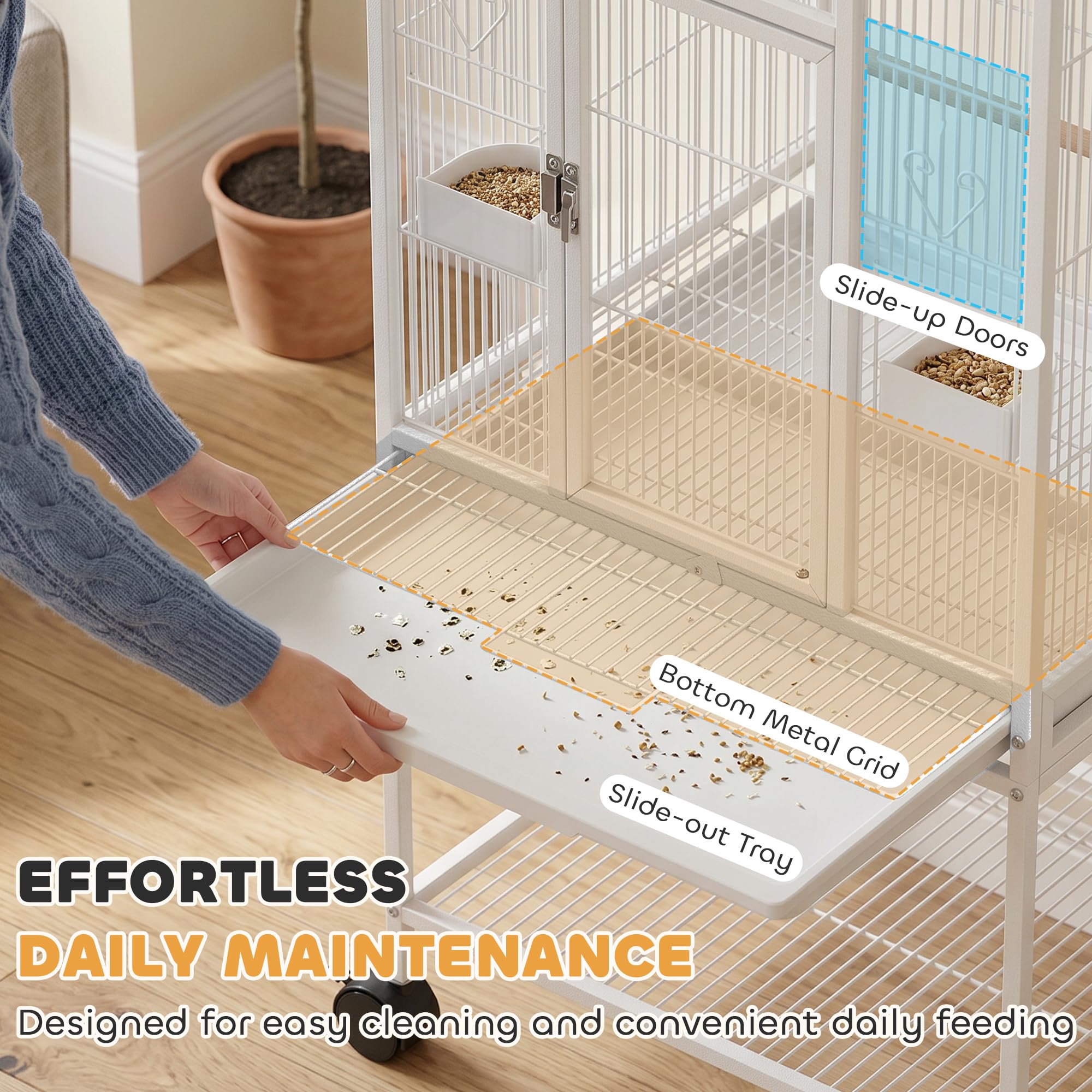 PawHut Jaula desmontable para pájaros con ruedas, para pinzones, periquitos, periquitos, periquitos, jaulas de periquitos, jaula para periquitos, pajarera para loros con accesorios, estante de