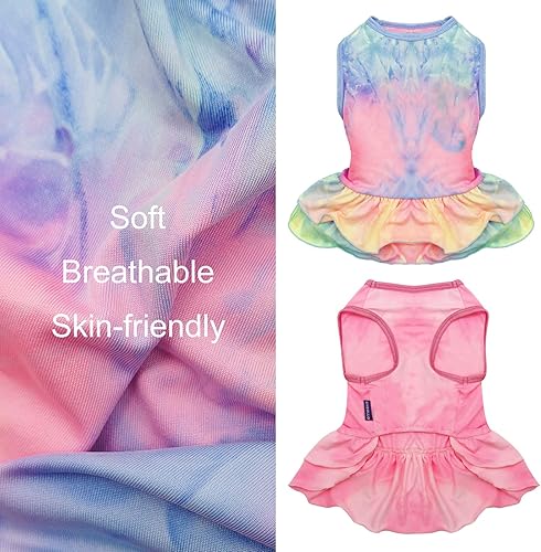 Miniatura 7 de cyeollo Paquete de 2 vestidos para perro, ropa de primavera y verano, vestidos transpirables para perros pequeños y niñas, teñido anudado, talla XL