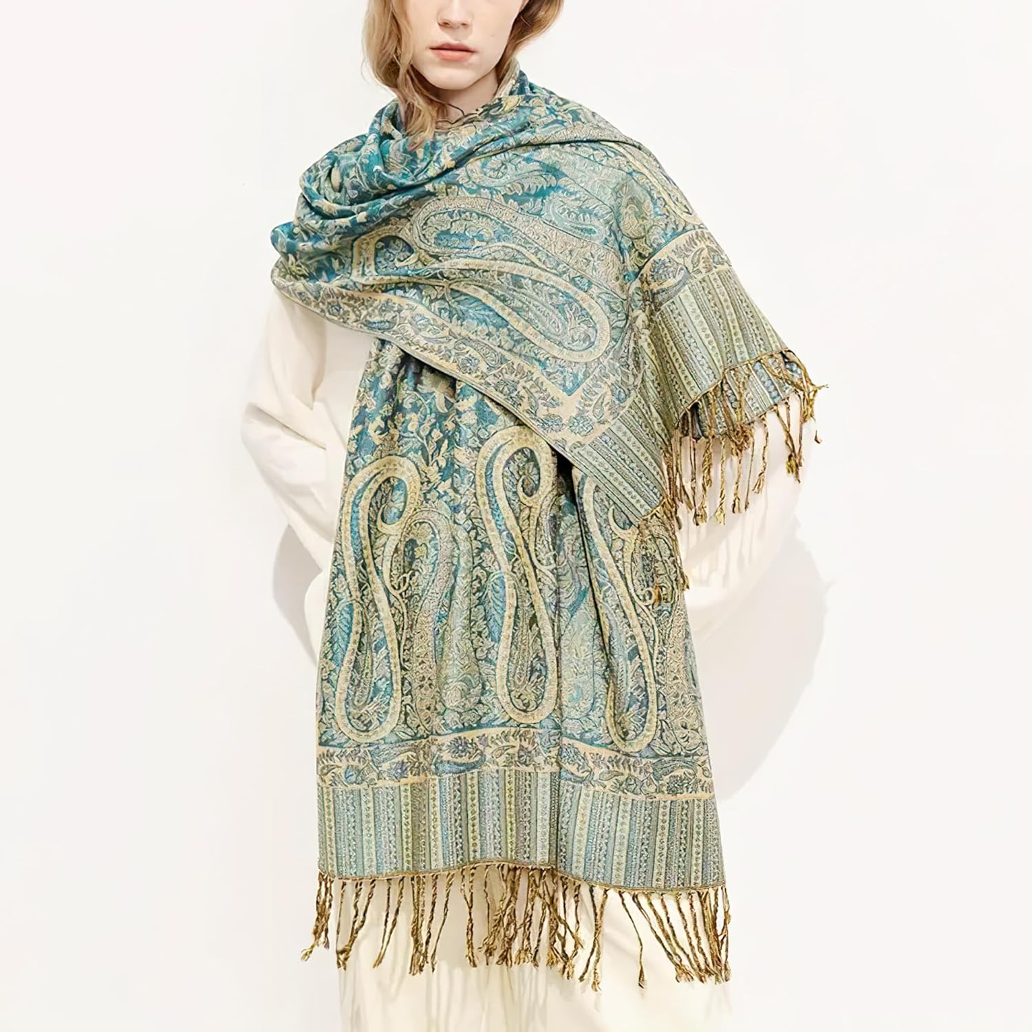 Reversible Paisley Pashmina Rave Scarf Shawl-Soft Silky Pashmina Wraps for Women Evening Dresses - Image 6