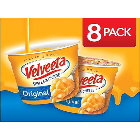 VELVEETA Original Microwavable Shells & Cheese Cups, 8 Count Box | Single Serving Cups with Delicious Velveeta Cheese Sauce | Convenient & Ready in 3.5 Minutes