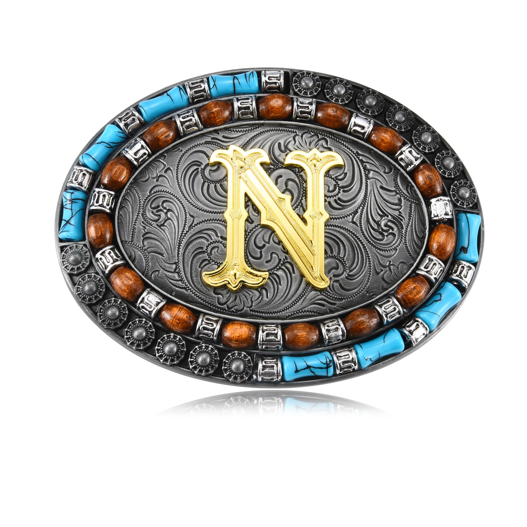 Western Initial Letter ABC to XYZ Belt Buckle, Native American Turquoise Capital Belt Buckle Jeans Accessory