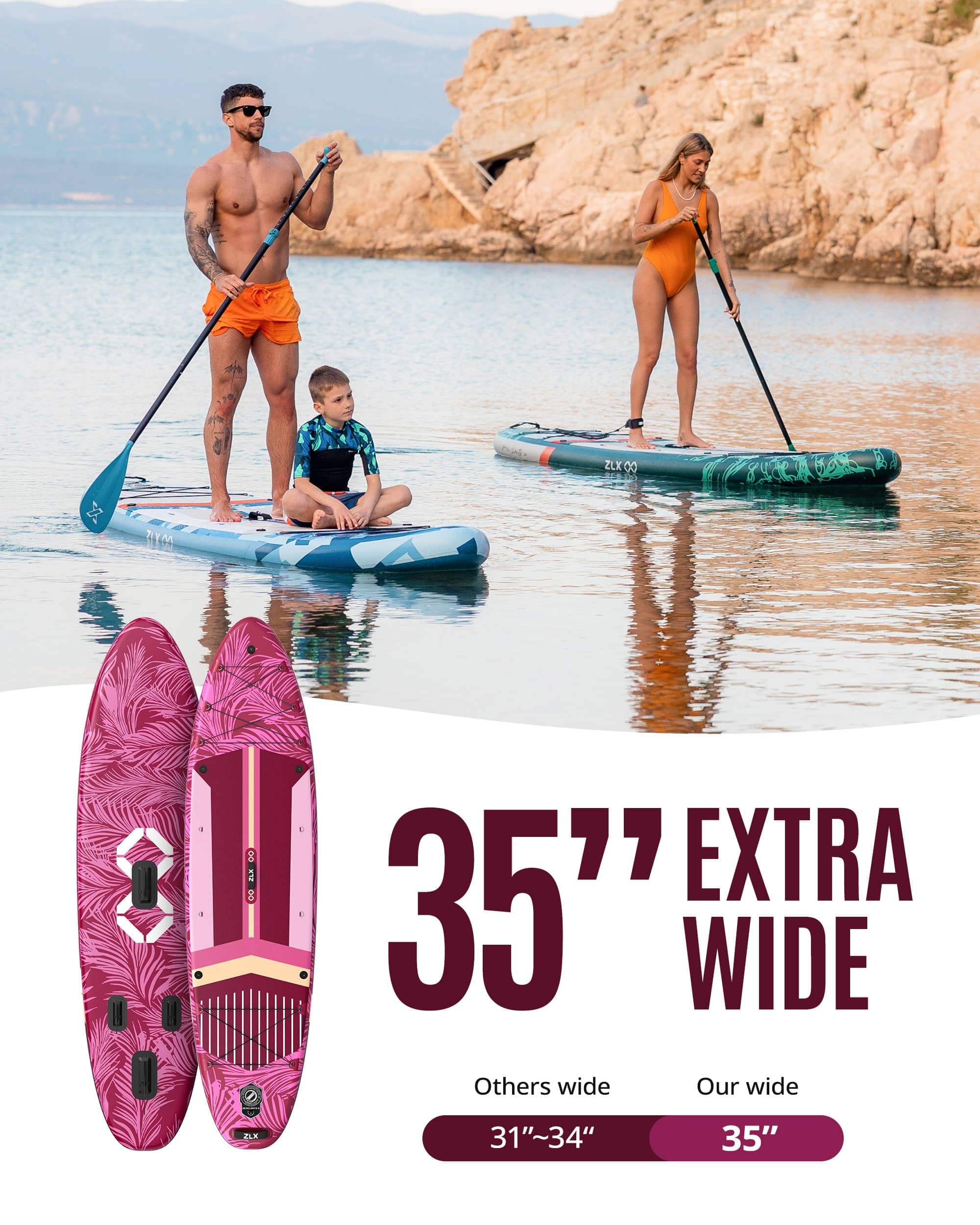 ZLX 350 CM Gonfiabile Stand Up Paddle Board Perfetto per tutti i livelli di abilità, adulti e giovani Ampio design stabile, copertura antiscivolo, pagaia regolabile, guinzaglio di sicurezza e borsa