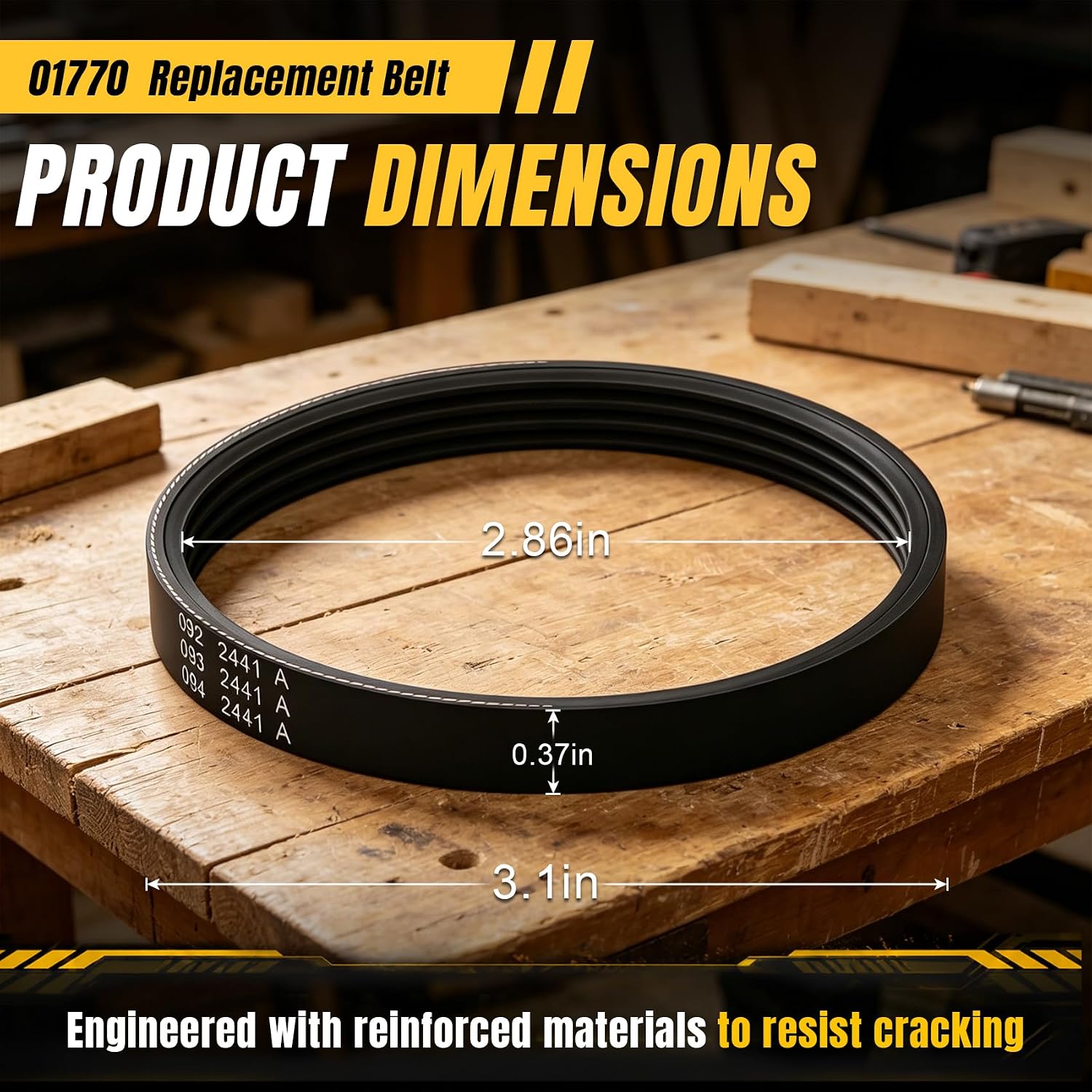 Replacement Belt Compatible with HDC Homier Distributing Company Handheld Wood Planer HHEPPRO/01770, Fit for Serial #58034FW, 45866FW, 45858FW, 120 volt, 60Hz, 600W, 15,000 rpm image 2