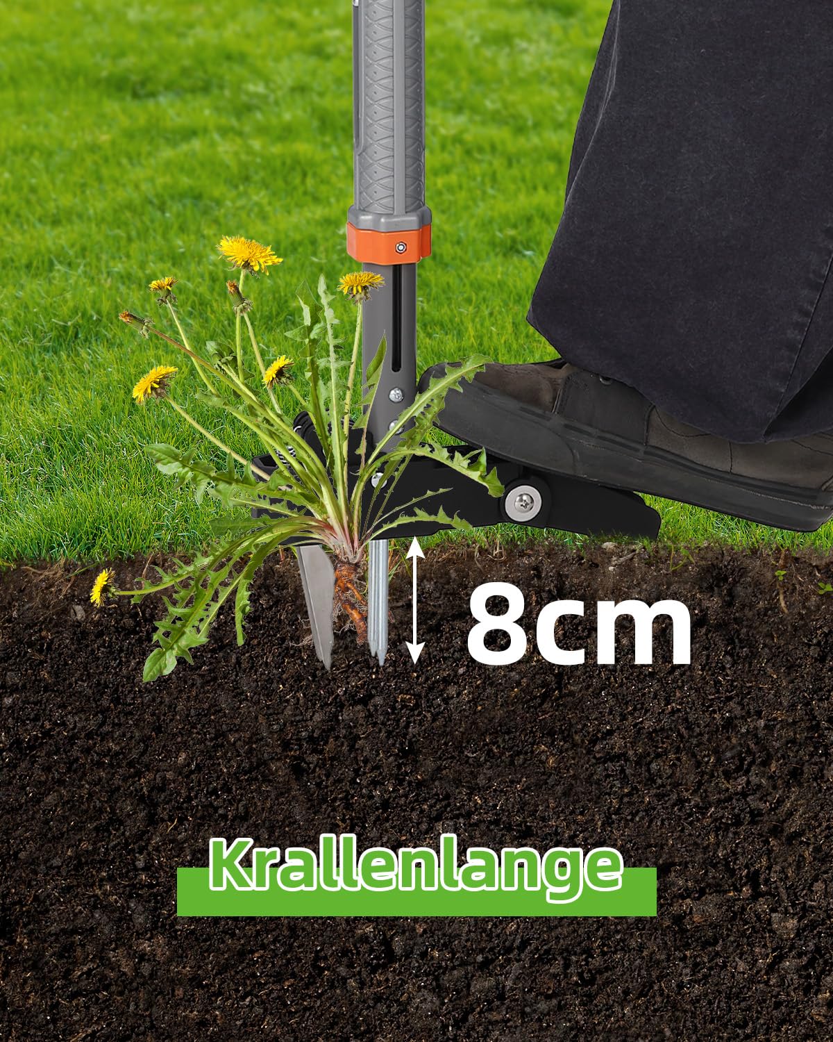 HAUSPROFI Unkrautstecher mit Stiel Teleskop (Länge 91 CM-117 cm) + 50L Gartensack, Unkrautausstecher mit 4 Edelstahl Krallen, Automatisches Zurückspungsdesign