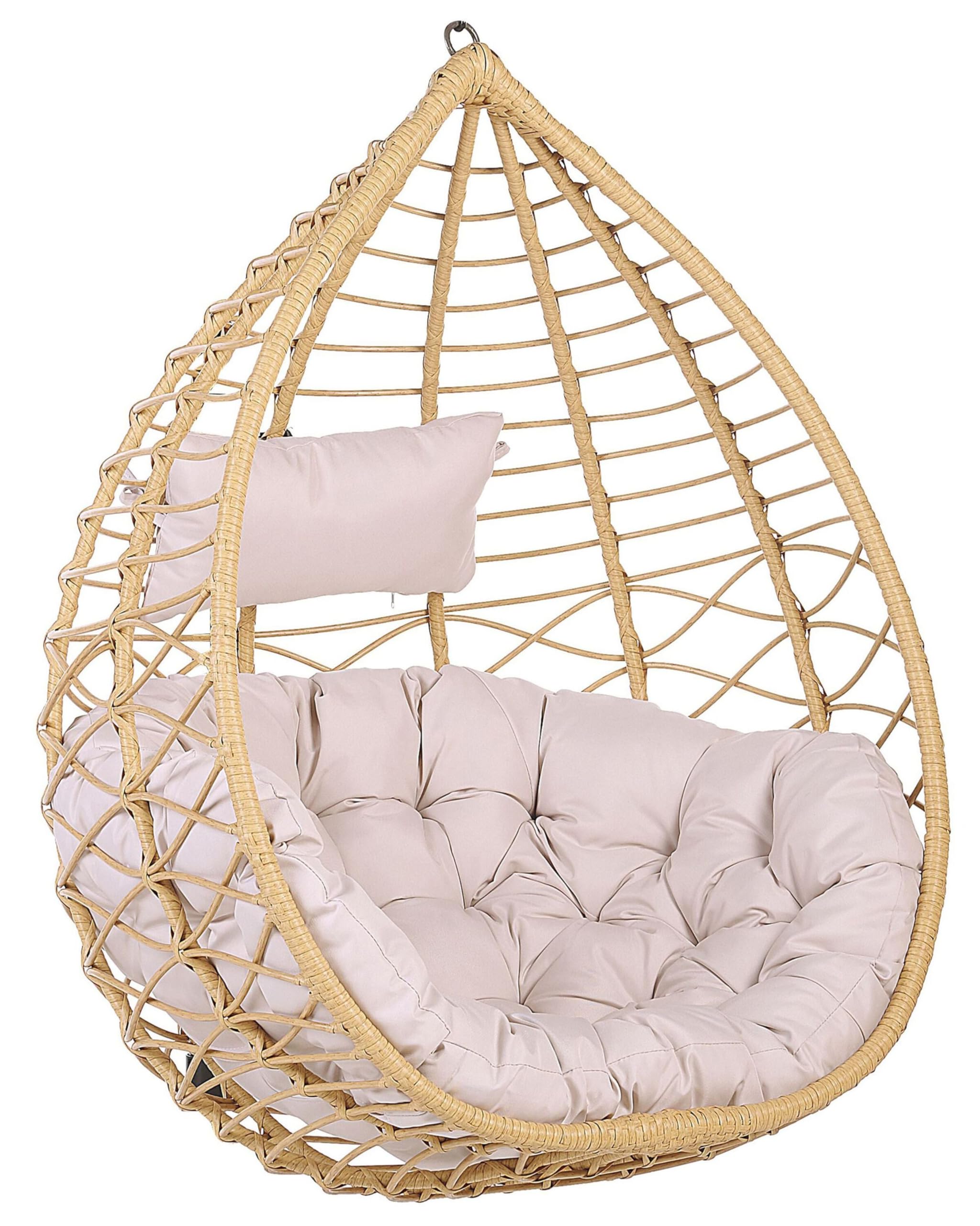 Fauteuil Suspendu en Rotin Beige avec Coussin pour Usage à l'Intérieur et Extérieur au Design Bohème Très Tendance Beliani