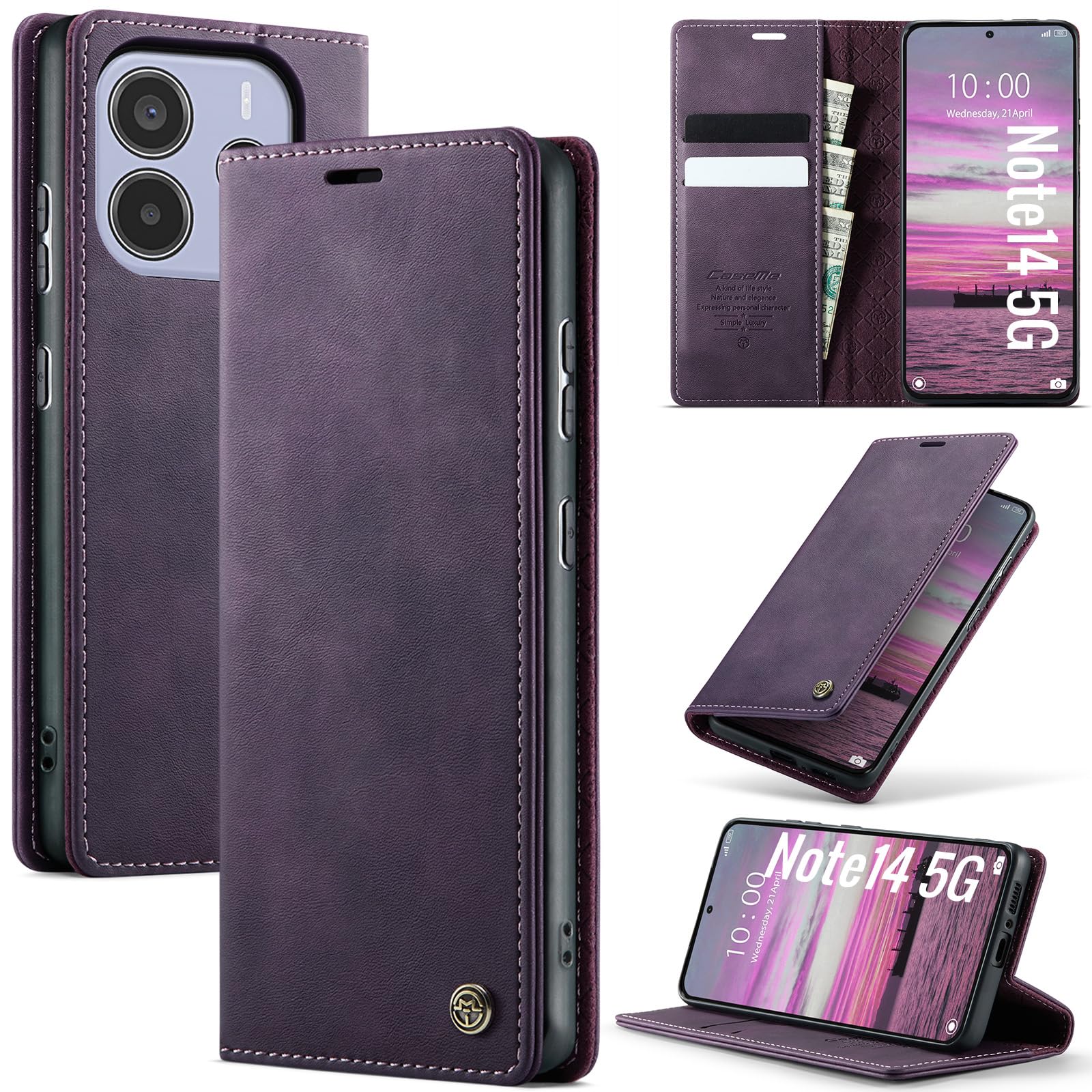 Lonjanfon Handyhülle für Xiaomi Redmi Note 14 5G, hülle klapphülle[Nicht für 4G][Premium Hochwertig Lederhülle][RFID Blockierung][Ständer Funktion][Kartenfach] Schutzhülle Magnet Flip Case,Lila