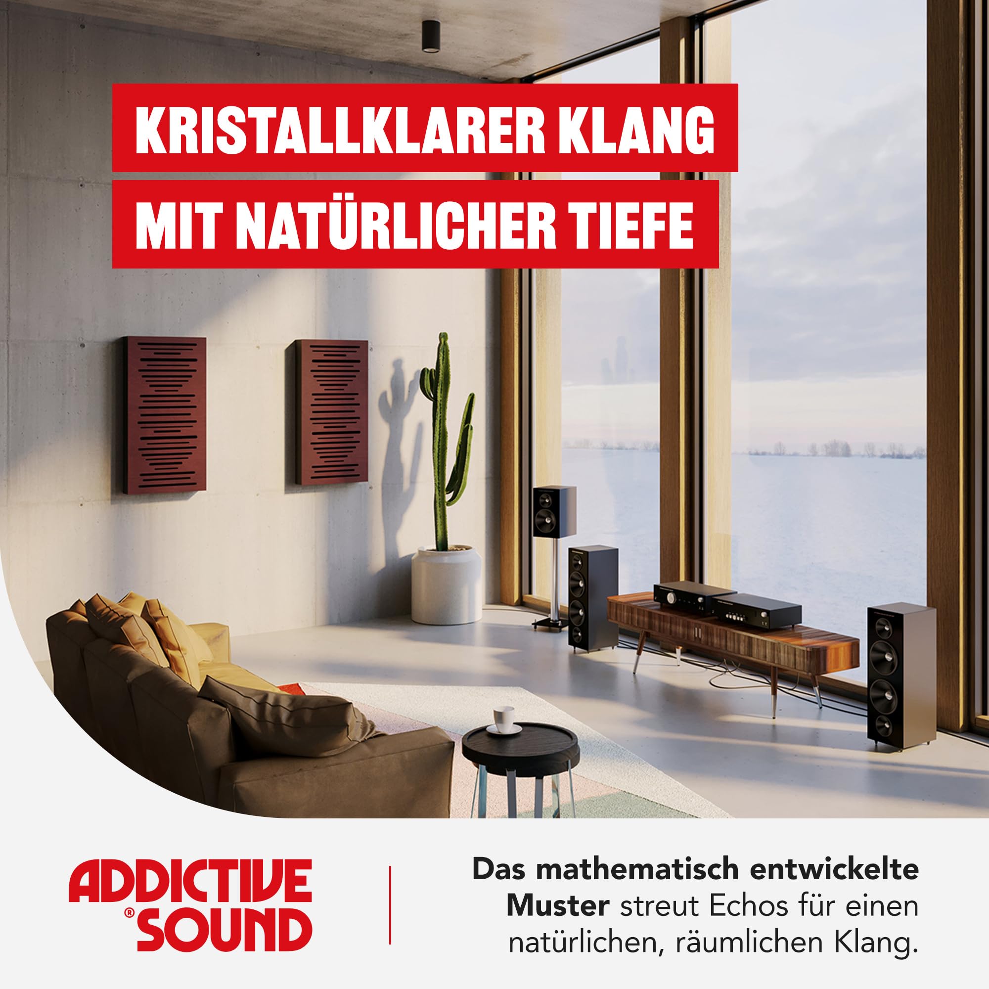 Addictive Sound AbFuser Hybrid Akustikpanel 100x50 cm, Braun | Buchenholz-Diffusor & Bassabsorber 2-in-1, 80-9300 Hz, CNC-Präzision, Made in EU, für Wand & Decke, 36 Monate Garantie