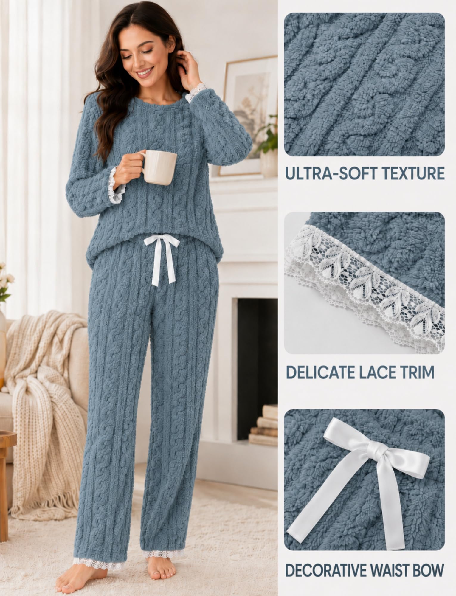 Conjunto de Pijama de Franela para Mujer Suéter Acogedor Holgado Pijama Pjs
