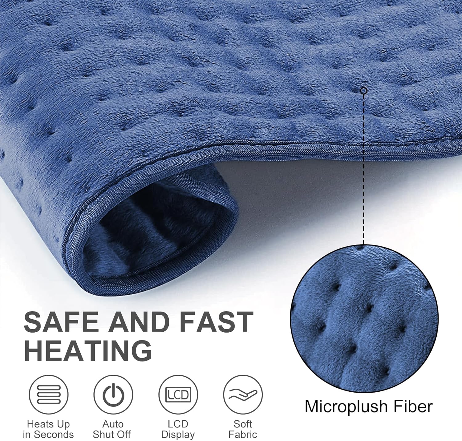 Heat Pad for Back Pain Relief Electric Heating Pads with 6 Temperatures Soft Detachable Heat Pad for Man Women (Navy) - Image 2