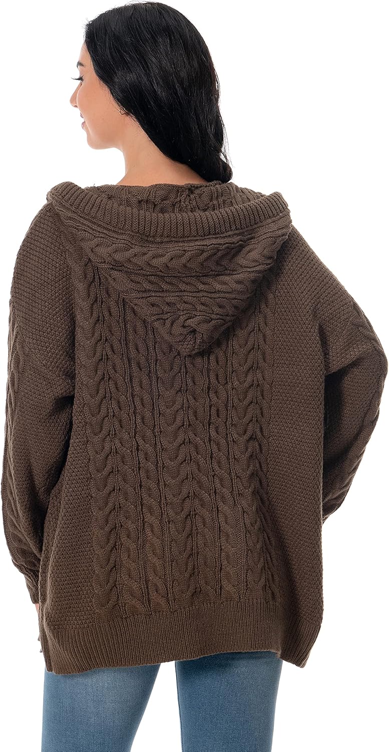 Shineflow Women Hooded Cardigan Oversized Slouchy Zipper Cable Knit Cardigan Coat Solid Color Sweater Casual Knit Knitwear - Image 4