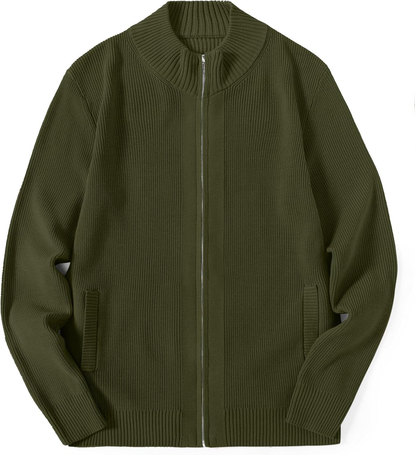 COOFANDY Mens Zip Up Cardigan Sweater Slim Fit Casual Full Zip Sweaters Knit Stand Collar Cardigans with 2 Front Pockets - Image 5