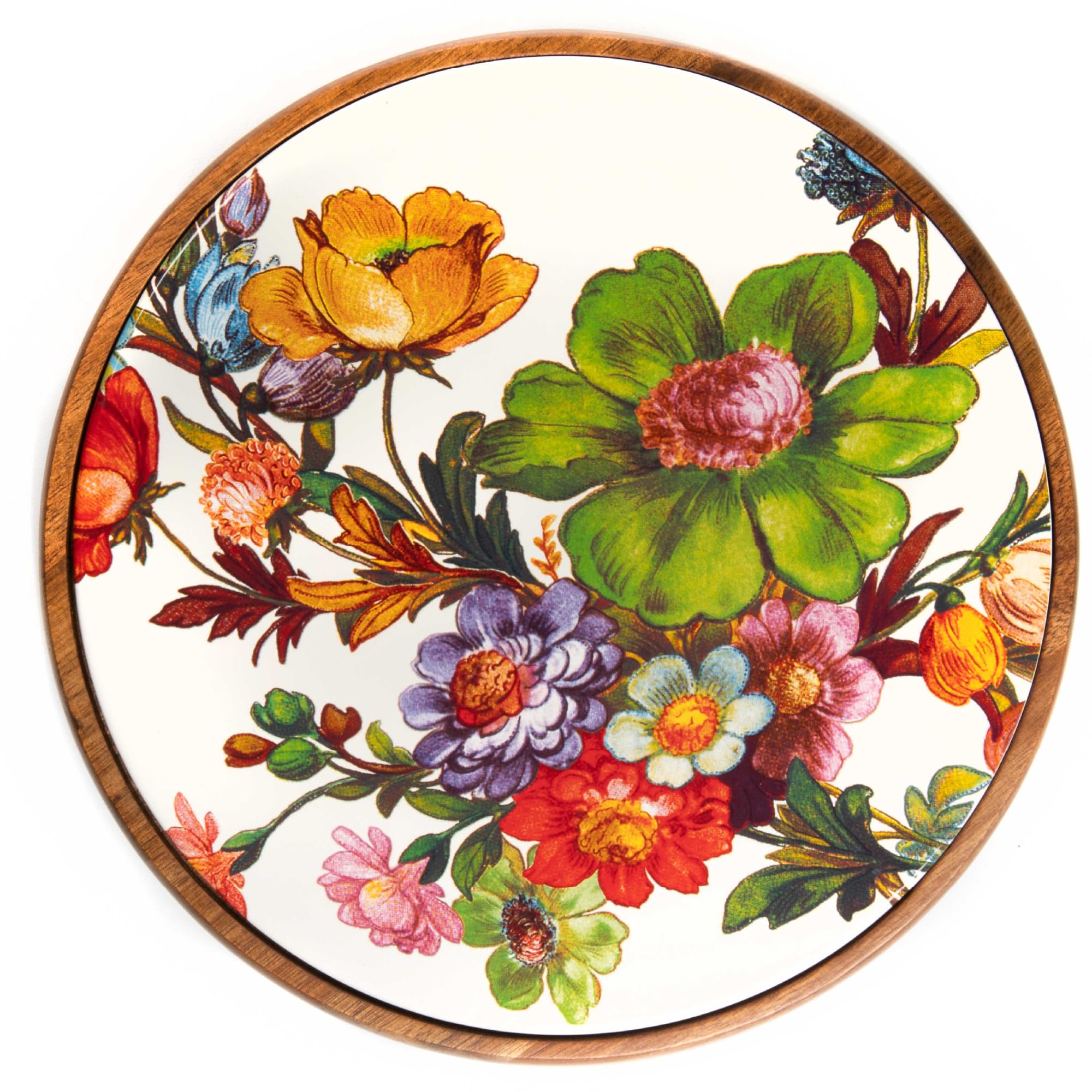 MACKENZIE-CHILDS Enamel Trivet, Heat-Resistant Countertop Protector for Hot Pots or Kettles, Large, White Flower Market