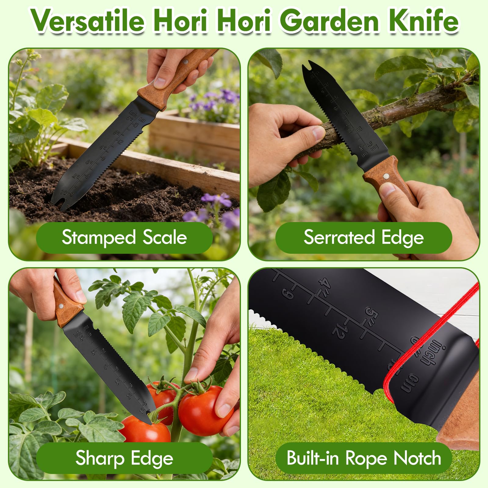 Hainue Hori Hori Gartenmesser, Wielofunkcyjny nóż ogrodowy ze stali nierdzewnej z osłoną z tkaniny Oxford, nóż do pracy w ogrodzie, pielenia, kopania, cięcia, sadzenia