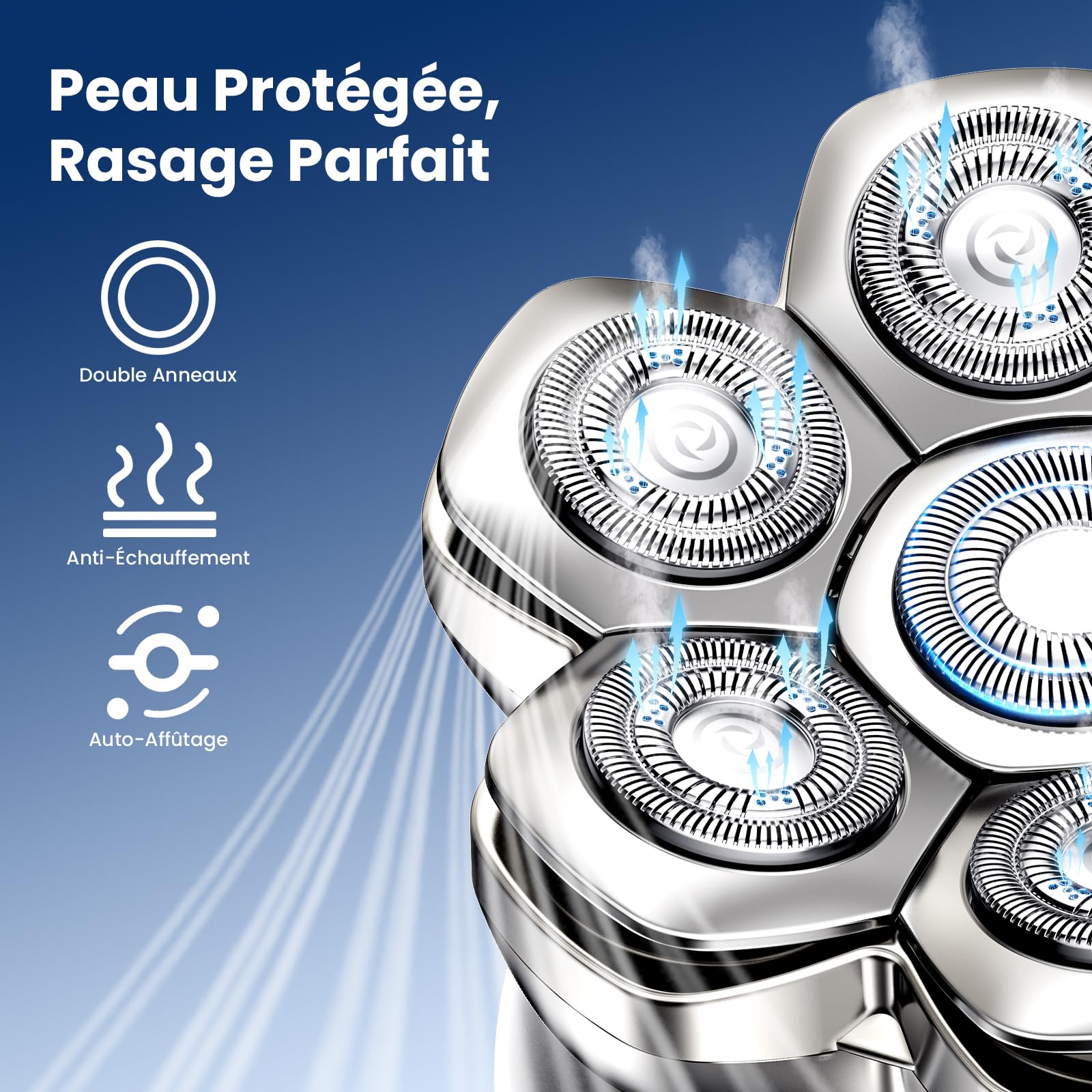 MAXGROOM 7D PRO Rasoir Tete Chauve Homme,Tête Magnétique,2 Vitesses(7500/8800 RPM) Tondeuse Crane Chauve,IPX6 (Sec & Humide), Autonomie 140 min USB-C,Idée Cadeau Pour Homme–Offert à Mari Papa