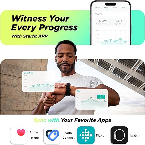 Miniatura 5 de RunStar Báscula inteligente apta para FSA y HSA, 8 electrodos, báscula digital de baño para peso corporal y grasa, IMC, medición de composición