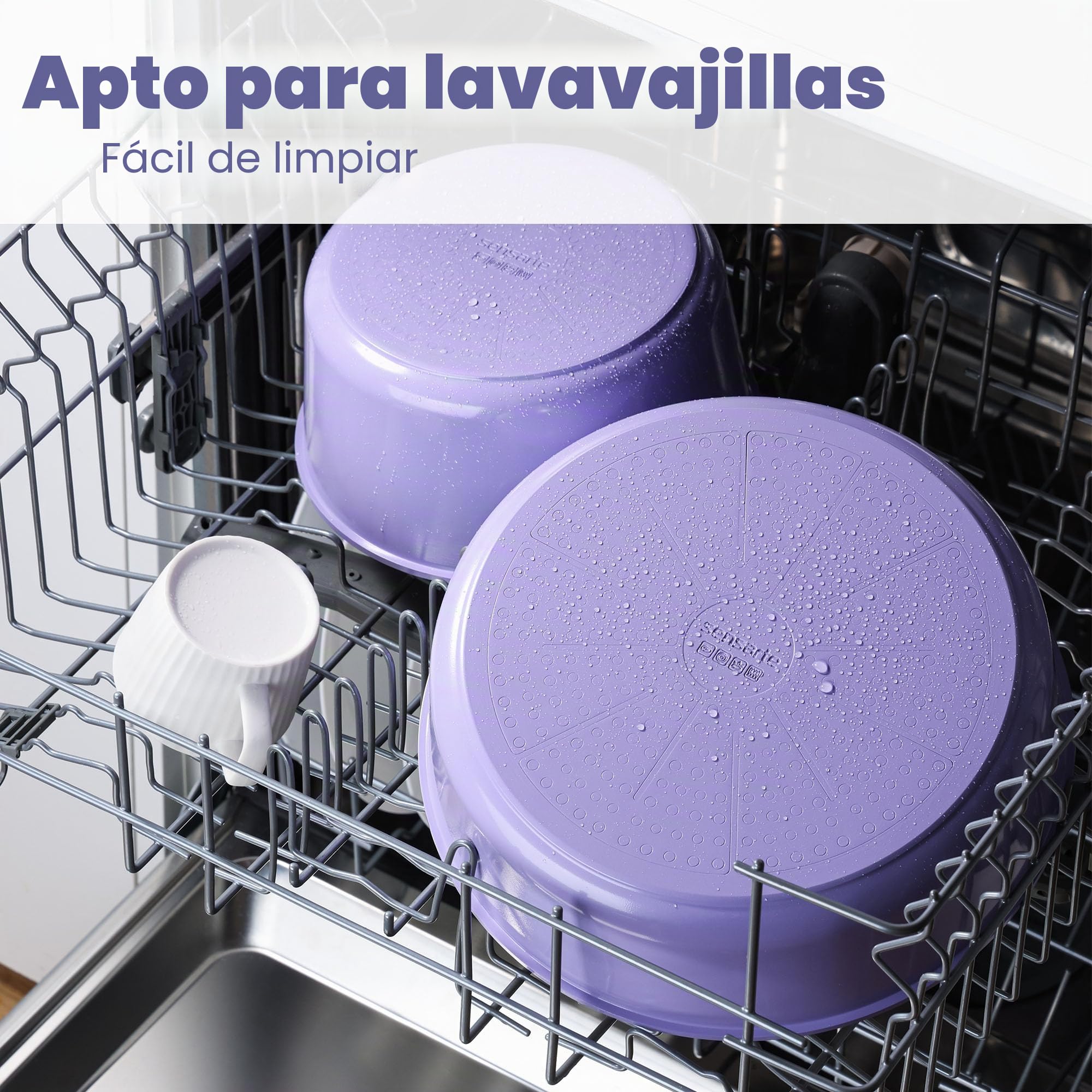 SENSARTE Juego de Ollas y Sartenes de Cerámica 17 Piezas, Utensilios de Cocina Antiadherentes con Mango Desmontable, Apto para Todo Tipo de Cocinas, Aptos para Lavavajillas y Horno (Morado)