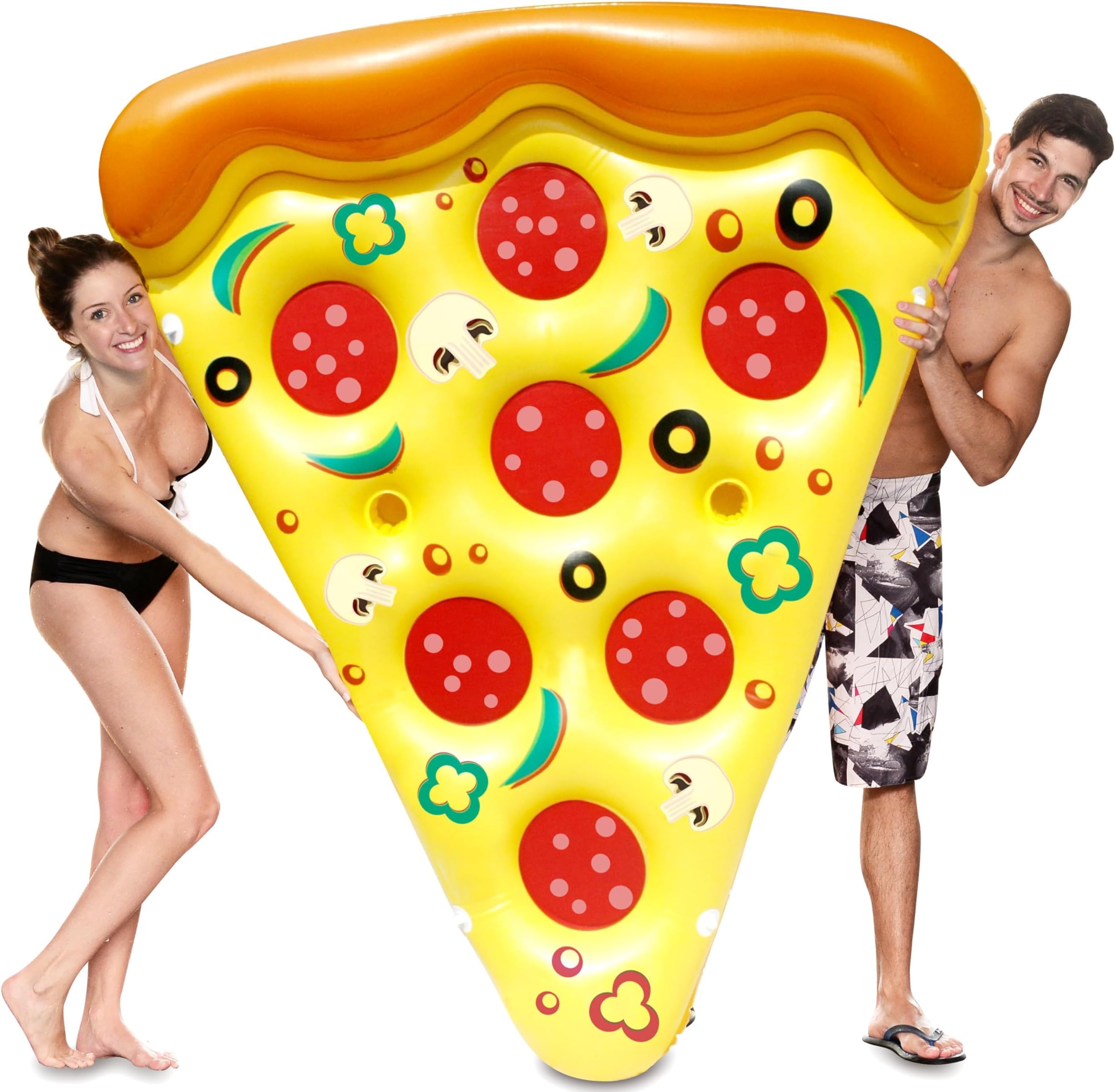 Giant Inflatable Pizza Slice Pool Float, Extra Large with Cup Holders