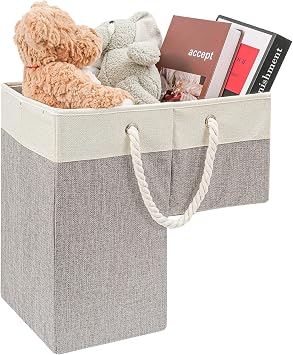 Puricon Flax Basket for Carpeted and Wooden Stairs - Foldable Stair Storage Basket with Handle - Warmgrey, 1 Pack