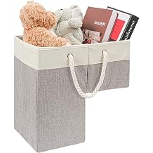 Puricon Flax Basket for Carpeted and Wooden Stairs - Foldable Stair Storage Basket with Handle - Warmgrey, 1 Pack