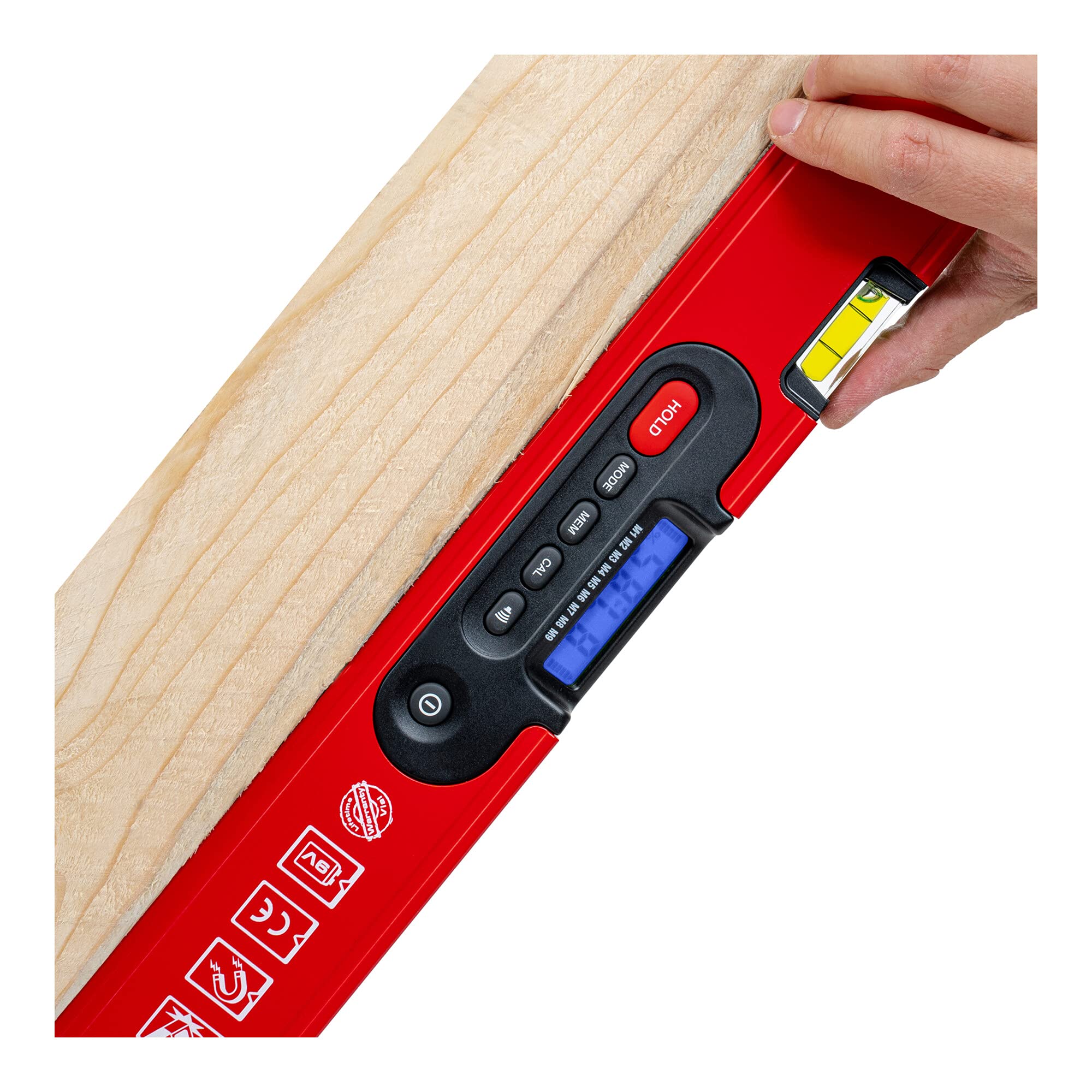 STIER Digitale Wasserwaage, SDW-1200 LCD-Display, ±0,2°, 120 cm, vertikal & horizontal einsetzbar, HOLD-Funktion