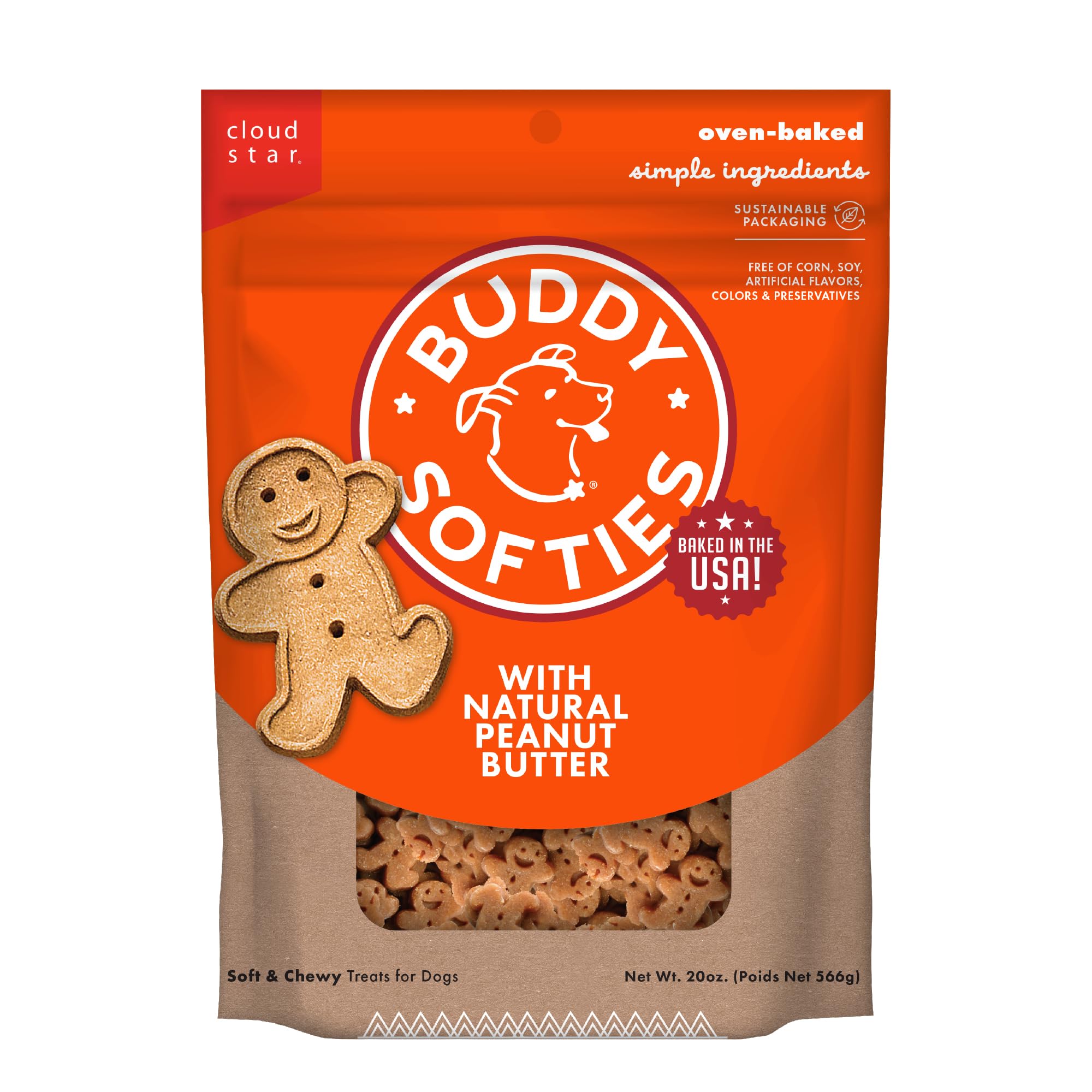 Buddy Biscuit Softies 20 oz Pouch, Soft & Chewy, Natural Peanut Butter Flavor Dog Treats, Oven Baked in the USA