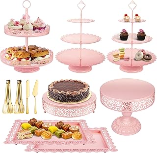 Pink Dessert Table Display Set Cake Stand, Metal Tiered Cupcake Holder F...