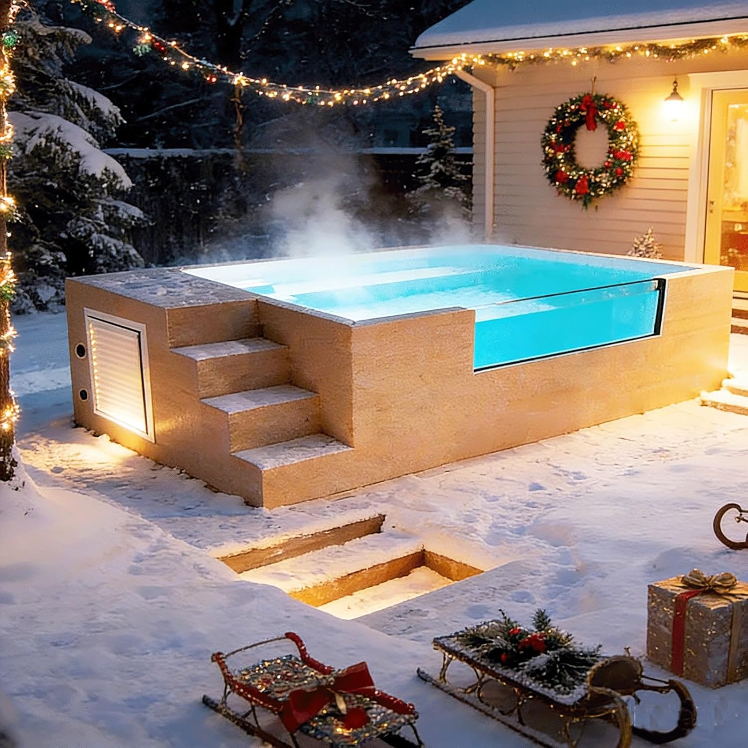 Shipping Container Pool 40FT Heated Modular Swimming Pool, Insulated Above Ground Design for Backyard Rooftop Vacation Home or Winter Use