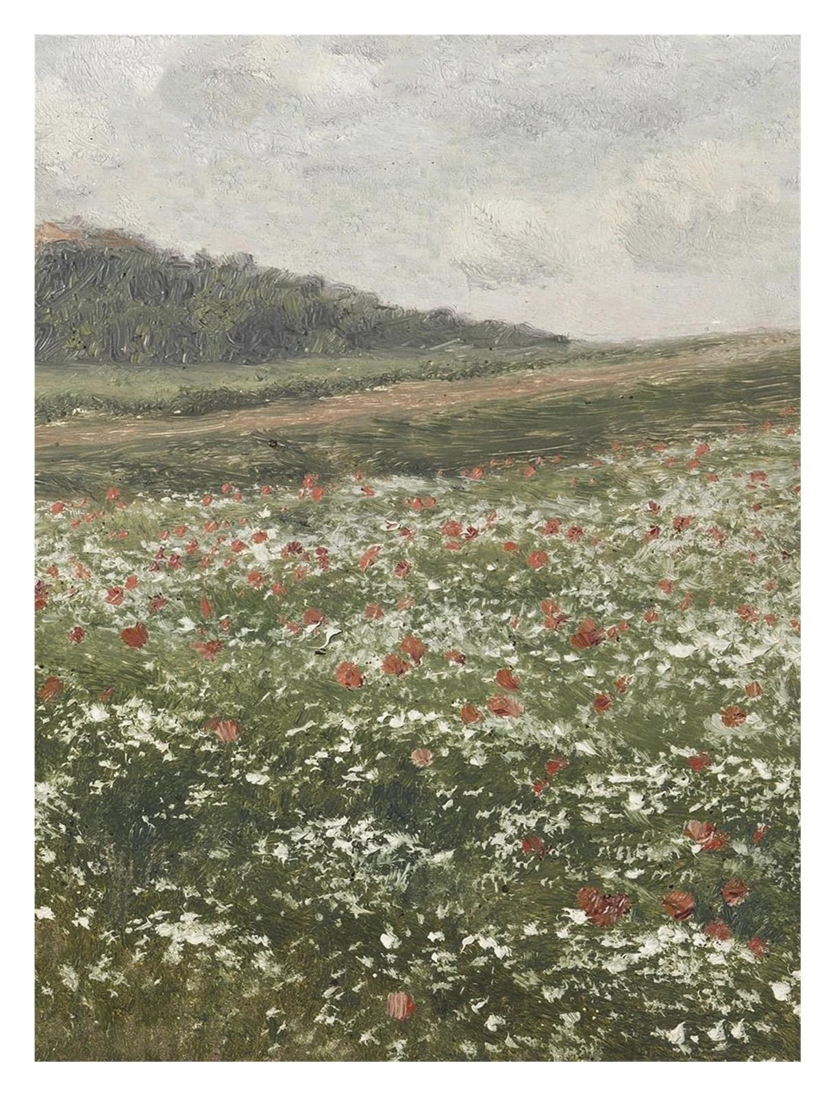 Xenite J Wall Art Canvas Prints Wildflower Field Poster Prints Landscape Sketch Neutral Forest Canvas Painting For Living Room Home Farmhouse Decoration(,20X30cm)