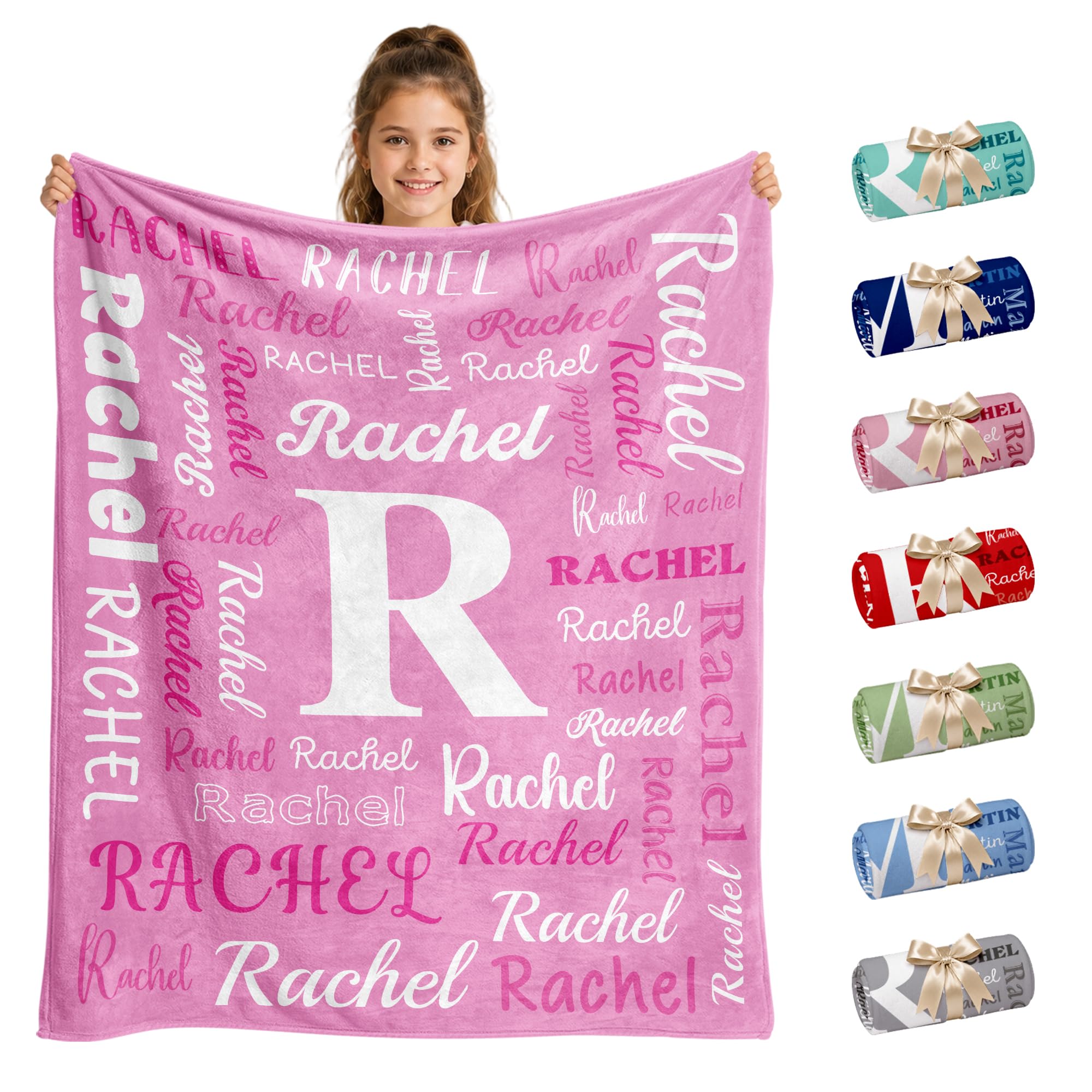 Custom Name Blanket, Personalized Throw Blanket with Name, Soft Flannel Blanket for Kids Adults Boys Girls Teens, Customized Gifts for Christmas Birthday-Pink Dark Pink