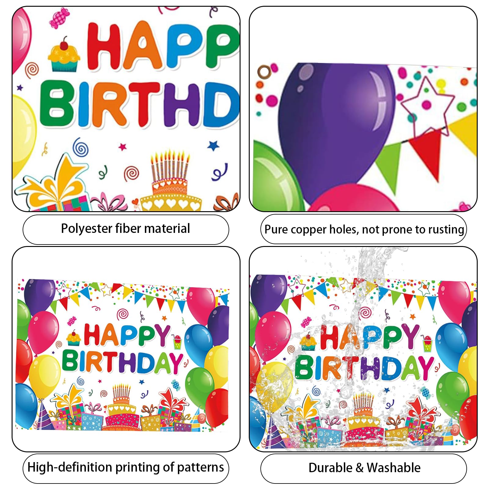 Banner di compleanno sfondo extra large 180 x 109 cm in tessuto segno di buon compleanno colorato decorazioni per feste Photo Booth sfondo per bambini ragazzi ragazze