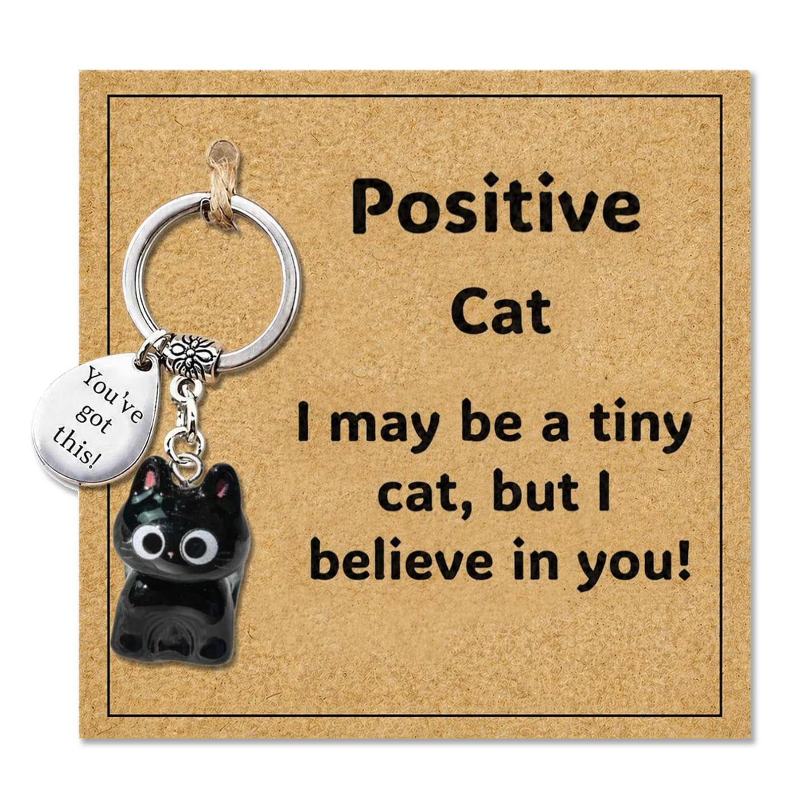 AIKOBAA Small Black Cat Keychain with Inspirational Metal Token - I May Be a Tiny Cat, But I Believe in You Motivational Gift, Cute Animal Keyring for Positivity & Encouragement (Cat)