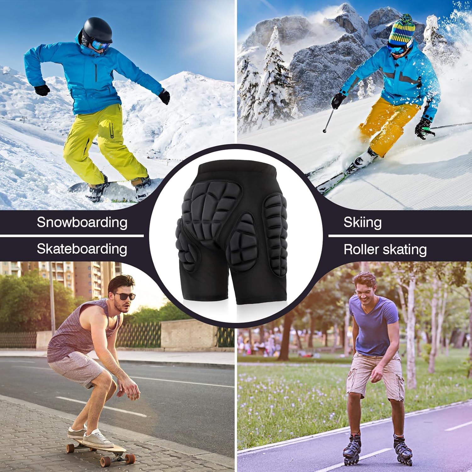 TOMSHOO Protektorhose Herren Damen, 3D-Schutz Gepolsterte Kurze Hose für Snowboarding, Skaten und Skifahren, Eva Pad Protektor Hüftschutzausrüstung