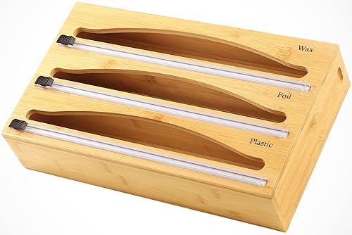 Utopia Kitchen Organizador de papel de aluminio y plástico 3 en 1, dispensador de envoltura de plástico con cortador, dispensador de bambú para disponible en Yaxa Costa Rica